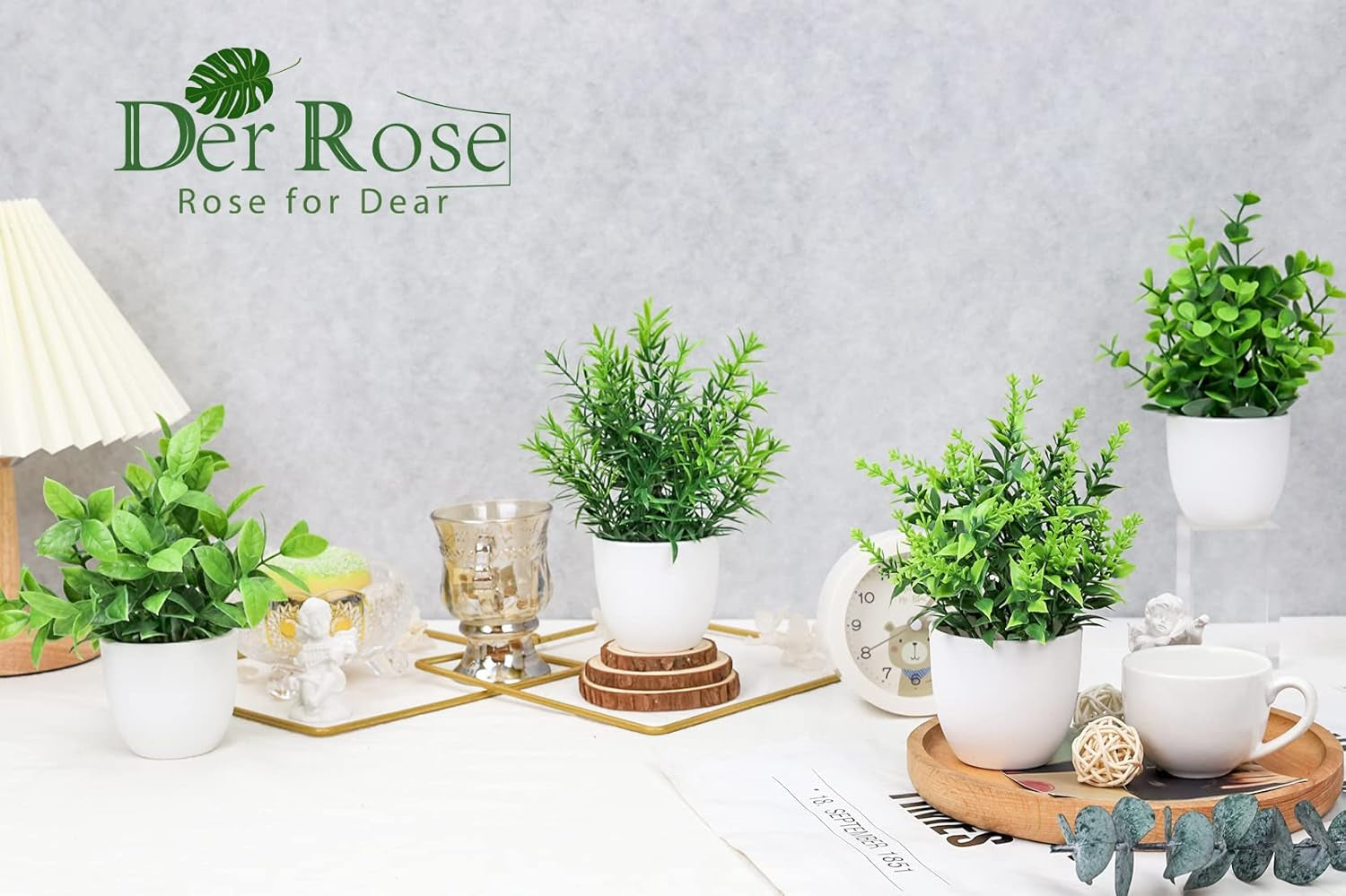 4 Pack Faux Plants Indoor Small Fake Plants, Fluffy Pretty Look for Shelves (No Soil or Pollen)