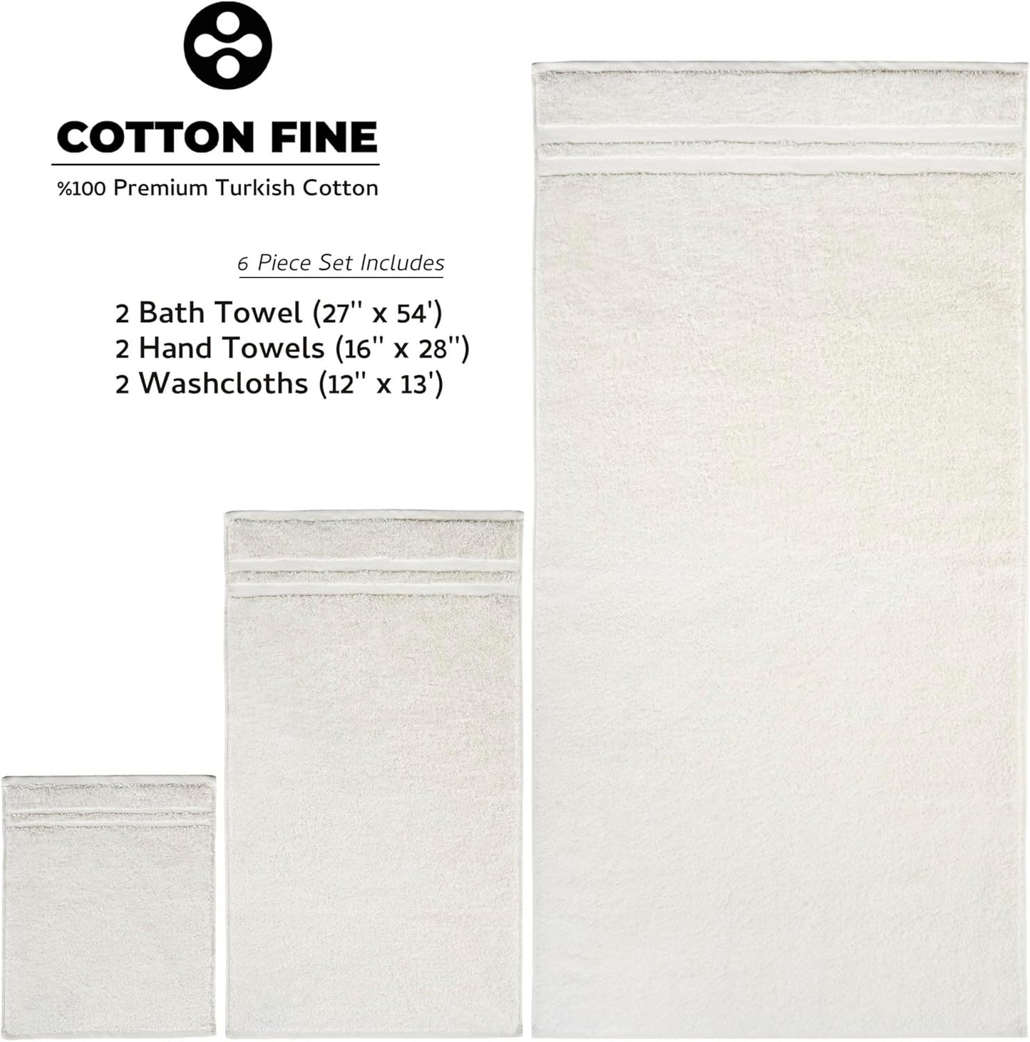 Premium 6 Piece Towel Set, 100% Turkish Cotton Soft Absorbent Towels (Cream White, 6 Piece Towel Set)