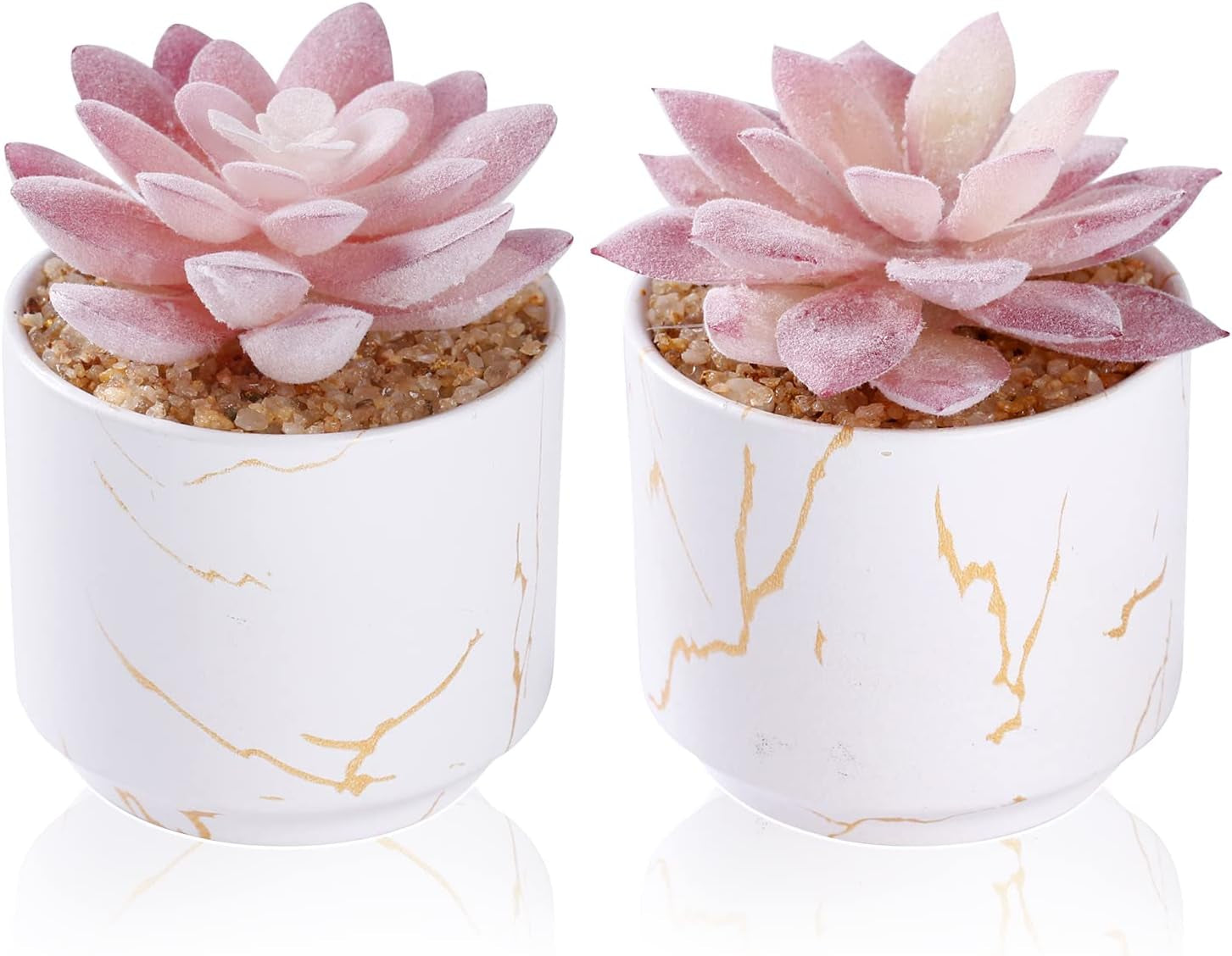 Artificial Plants and Succulents in 2 White Ceramic Pots, Small Fake Plants for Desk