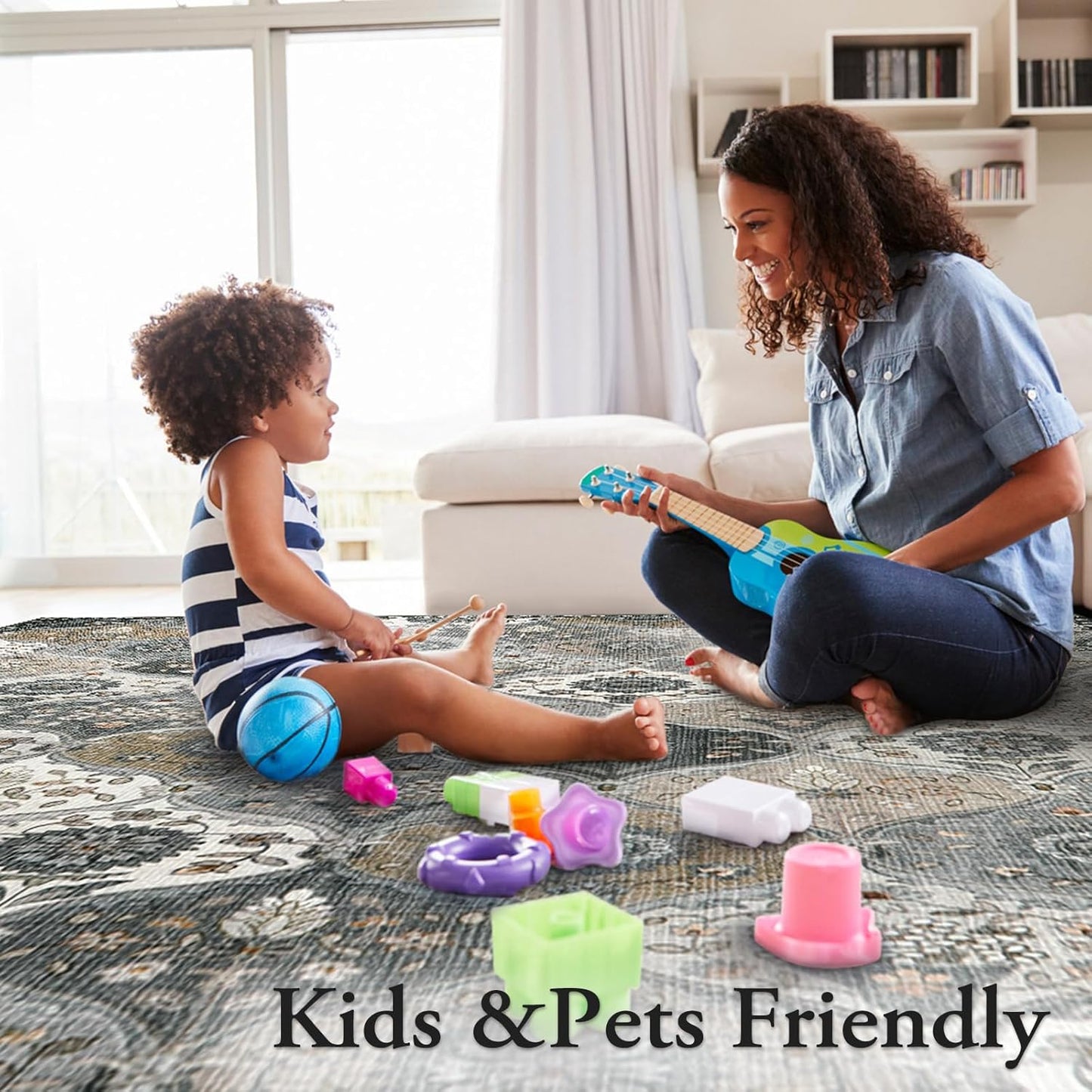 Moroccan 8X10 Area Rugs for Living Room, Washable Rugs Ultra-Thin Oriental Non-Slip, Grey