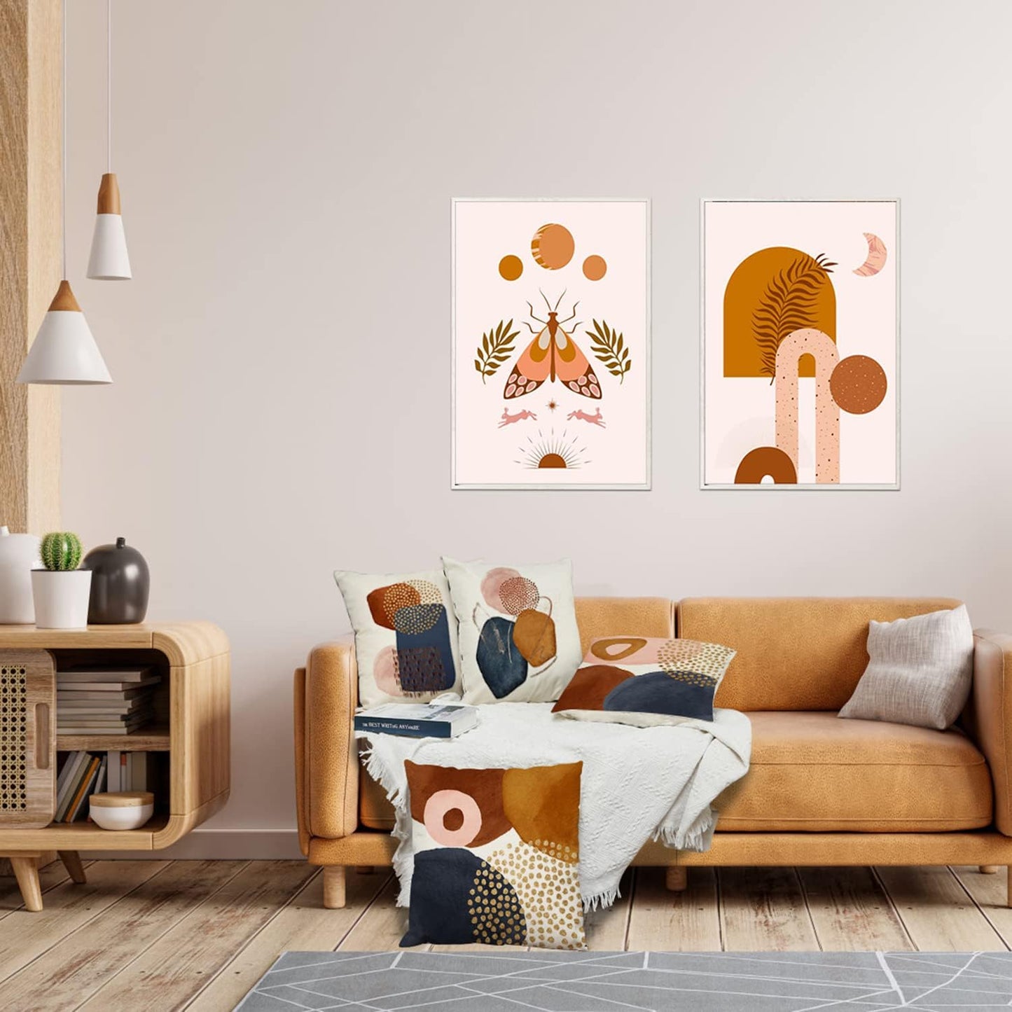 Burnt Orange Abstract Throw Pillow Covers 18X18 Set of 4 Mid Century Modern Geometric Minimalist Decorative Pillow Covers for Couch Home Decor