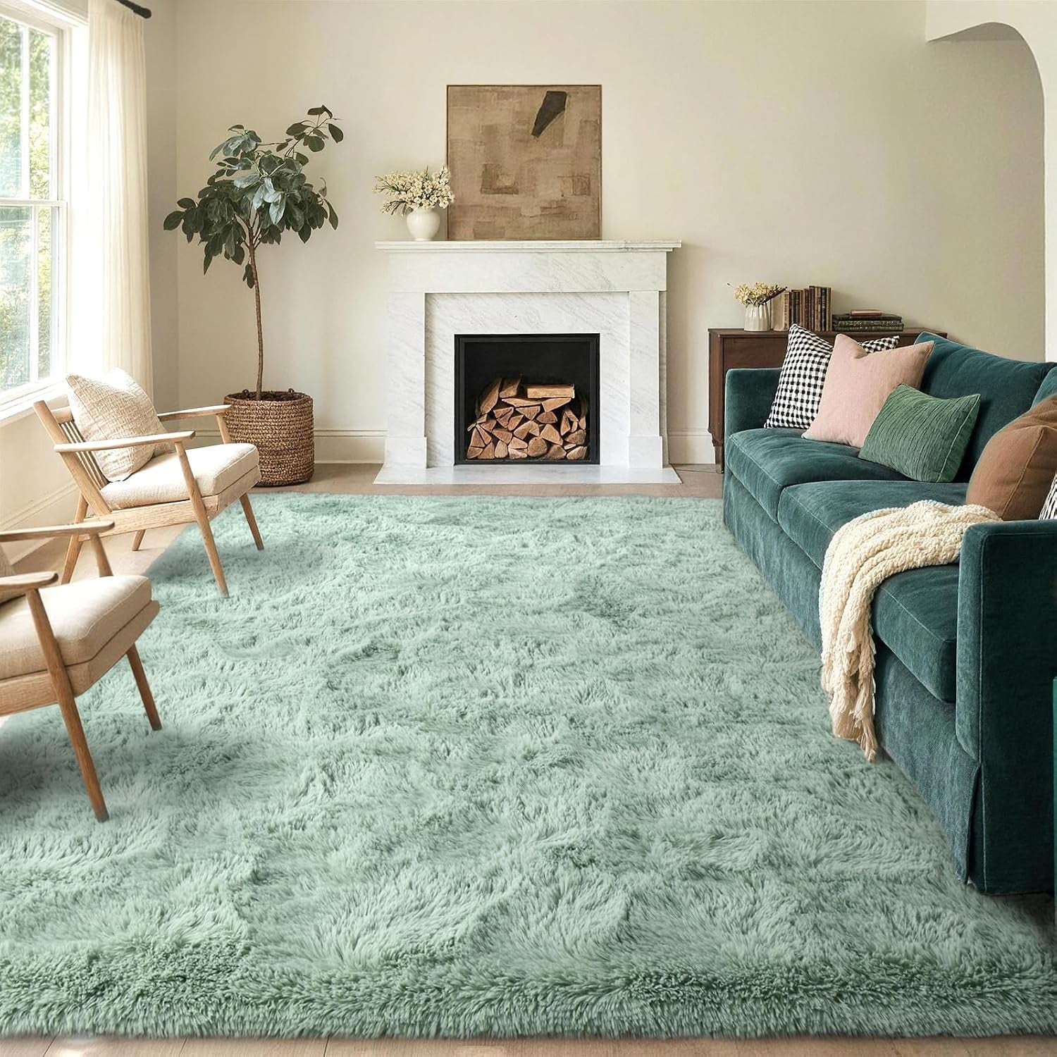 Fluffy Area Rug, 5X8 Non-Slip (Light Green) 