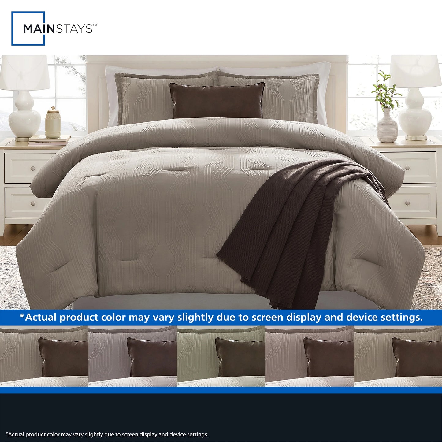 Geo 5-Piece Tan Jacquard Comforter Set, Full/Queen
