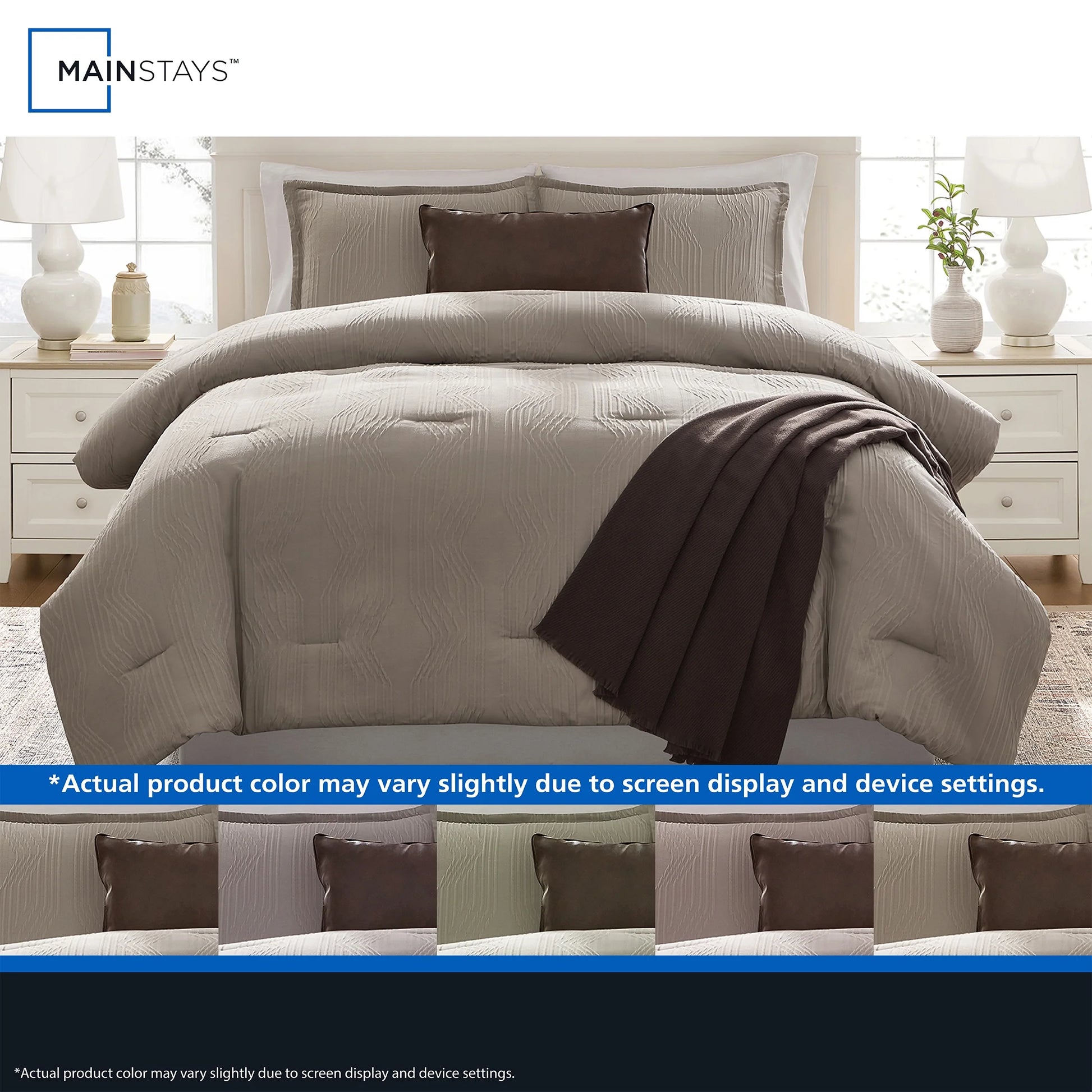Geo 5-Piece Tan Jacquard Comforter Set, Full/Queen
