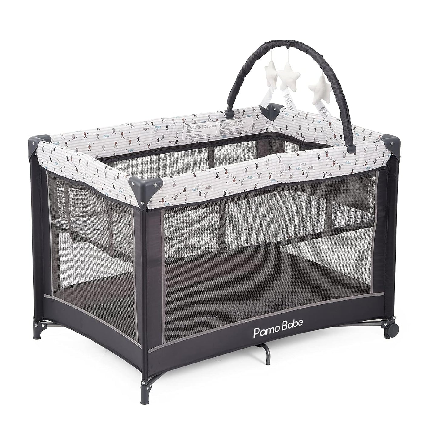 Portable Playard,Sturdy Play Yard with Padded Mat and Toy Bar with Soft Toys