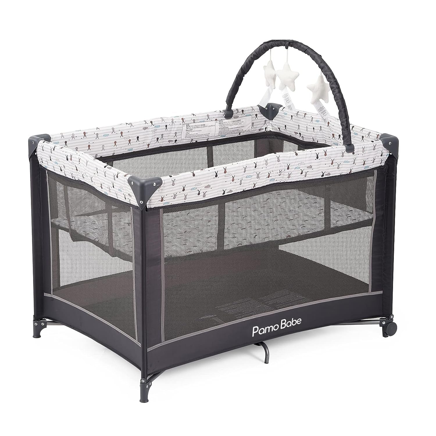 Portable Playard,Sturdy Play Yard with Padded Mat and Toy Bar with Soft Toys
