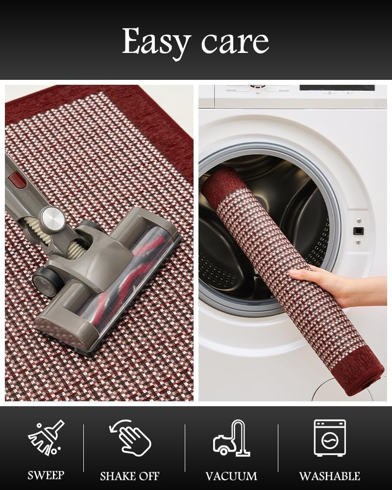 NonSlip Kitchen Rugs Sets of 2 - Extra Large 2.5'X6' + 20"X32" Runner Rugs for Kitchen, Absorbent Kitchen Mat for in Front of Sink 2 Piece Red