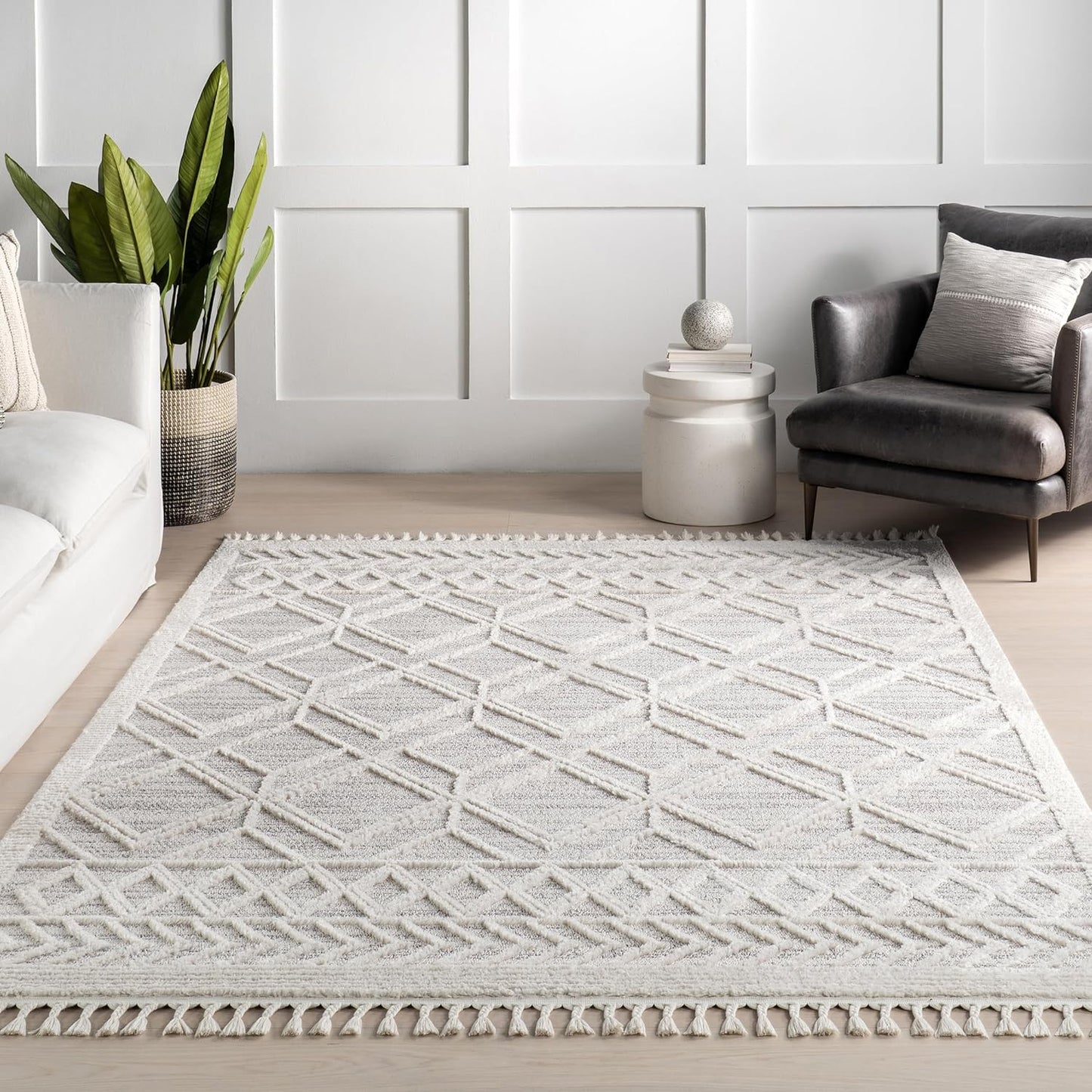 3X5 Ansley Moroccan Tassel Area Rug, Light Grey