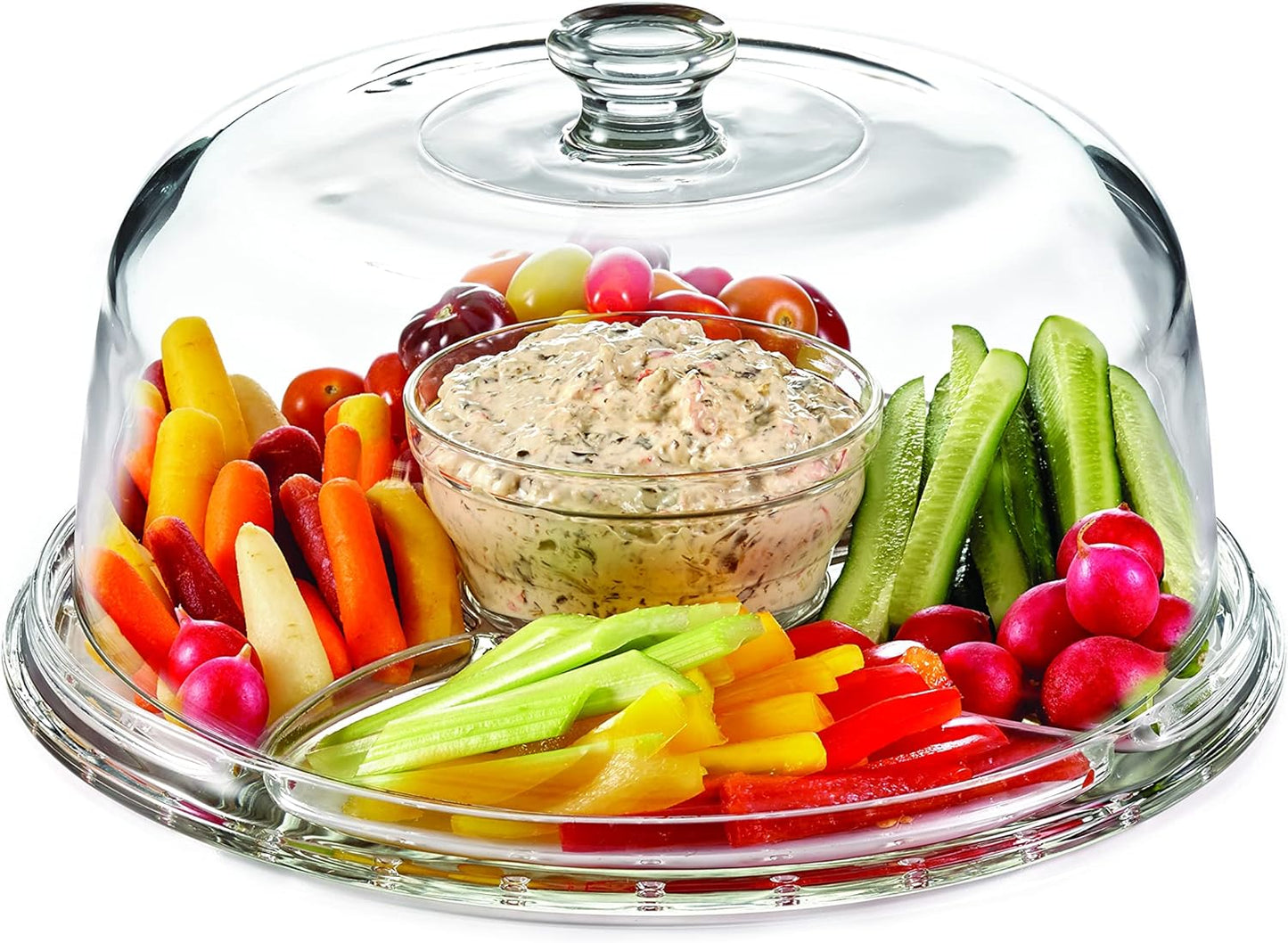 Cake Stand with Dome, 6-In-1 Multifunctional Glass Serving Platters - Elegant Pedestal Display, Durable Italian-Made Glass