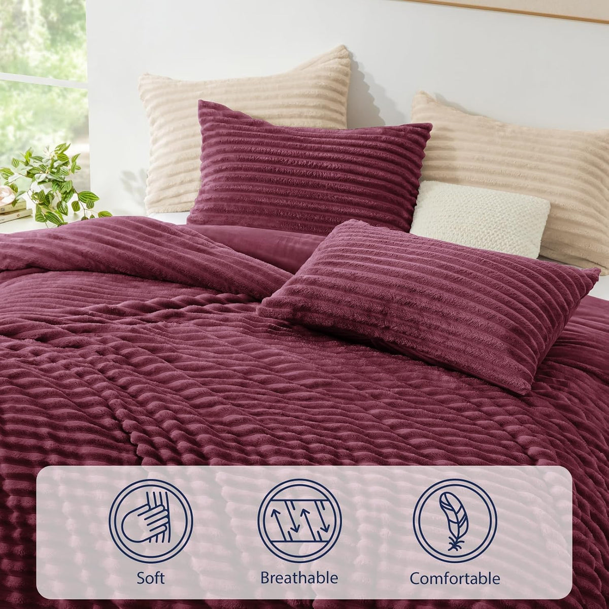 Fluffy Comforter Set Twin Size,2 Pieces Bed Set,Burgundy