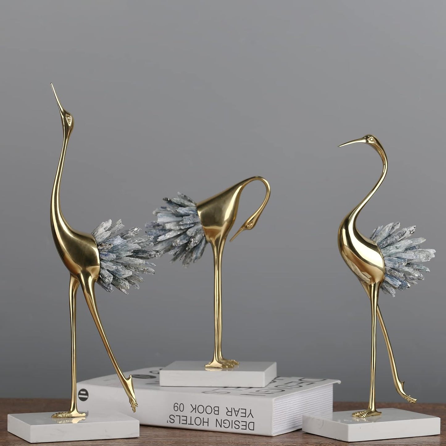 Gold Decor Accents, Brass Birds Statues Gold Home Decor Modern Crystal Decor Ornaments for Living Room (Blue B)