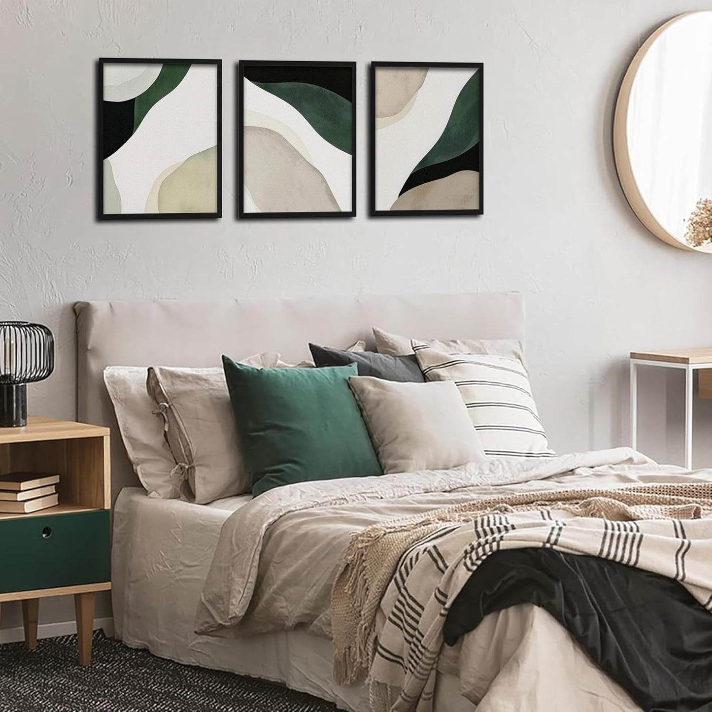Framed 3D Textured Green Abstract Wall Art, Modern Abstract Wall Decor Paintings, 12X16 Inch