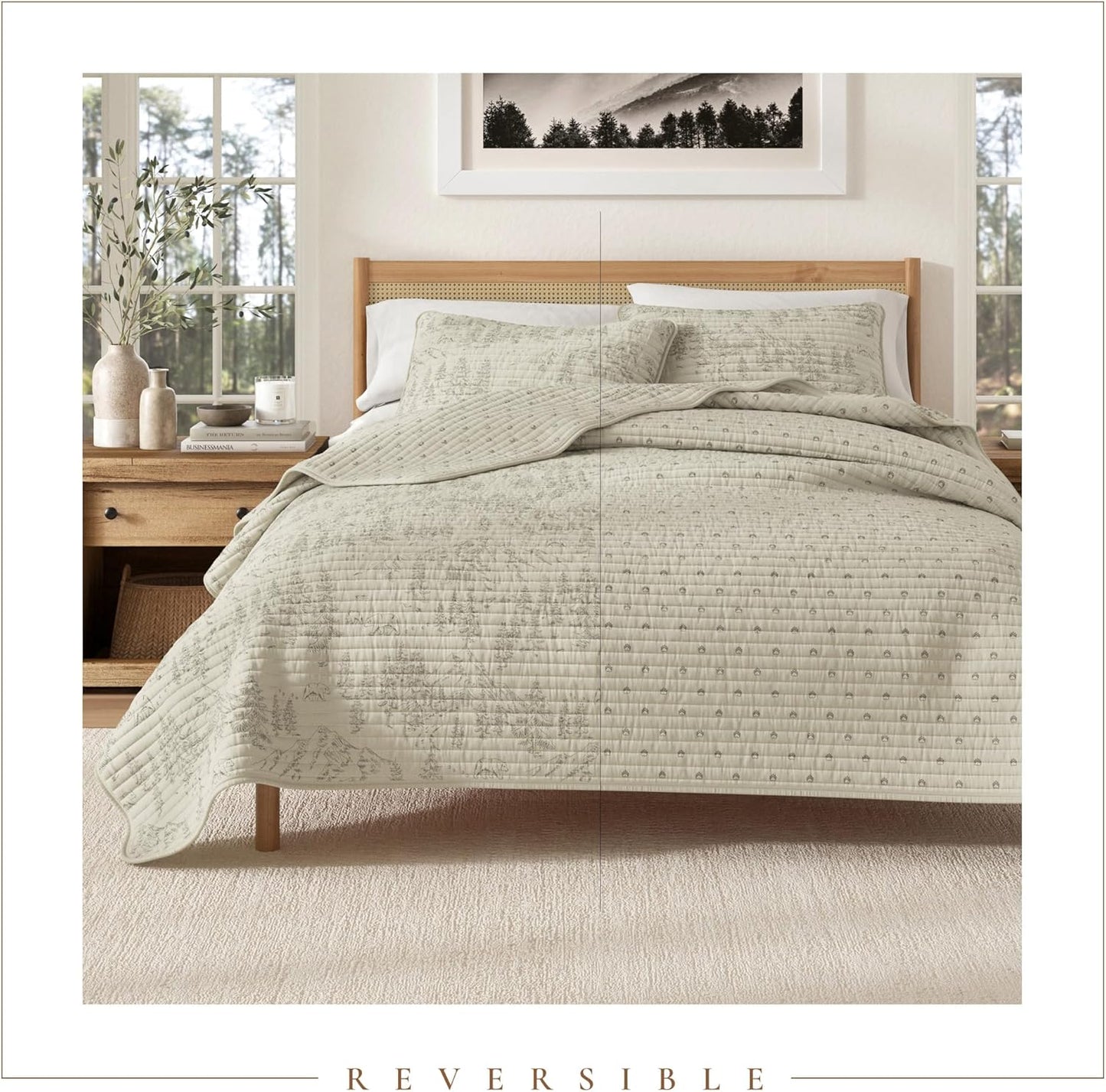 Twin/Twin XL Reversible Rustic Lodge Bear Bedspread Quilt with Sham - All Season Cabin Coverlet Bedding Set (Includes 1 Quilt, 1 Pillow Sham)