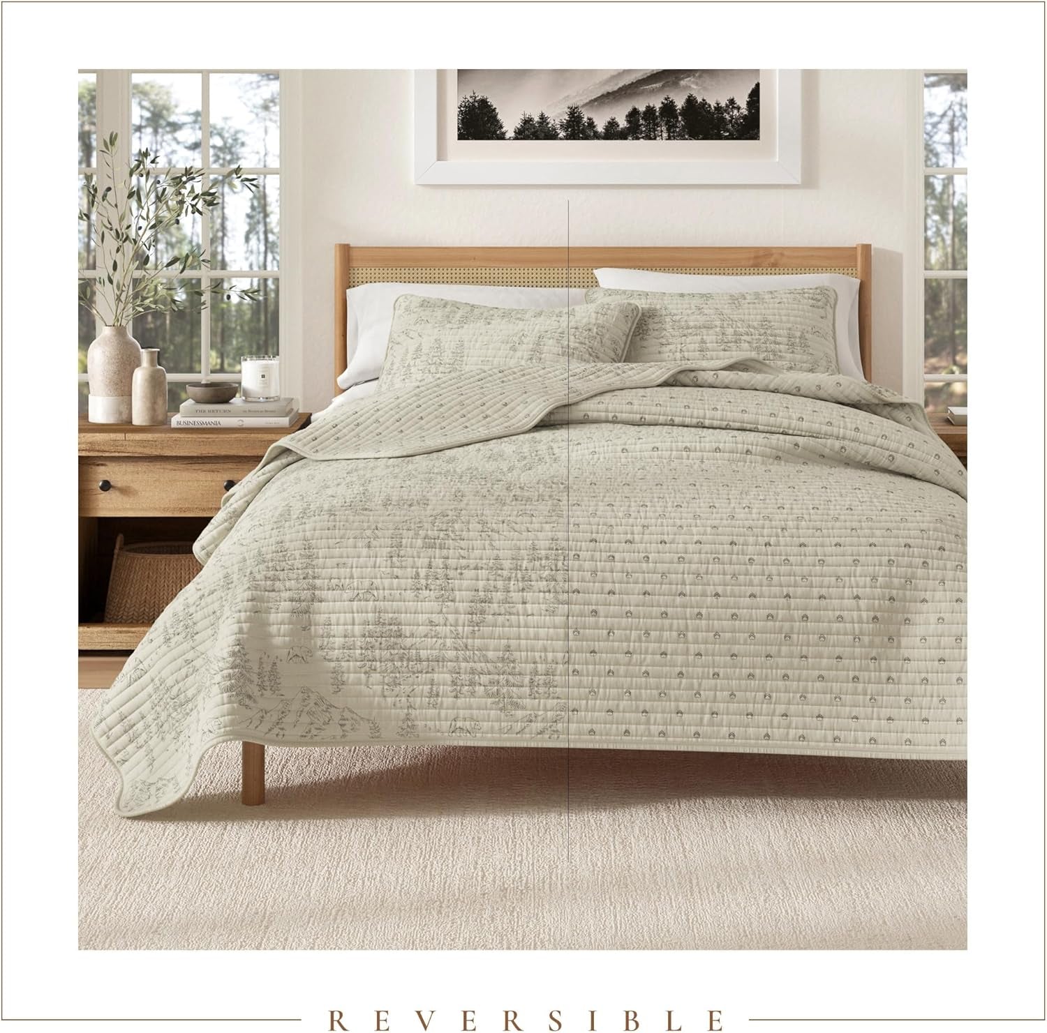 Twin/Twin XL Reversible Rustic Lodge Bear Bedspread Quilt with Sham - All Season Cabin Coverlet Bedding Set (Includes 1 Quilt, 1 Pillow Sham)