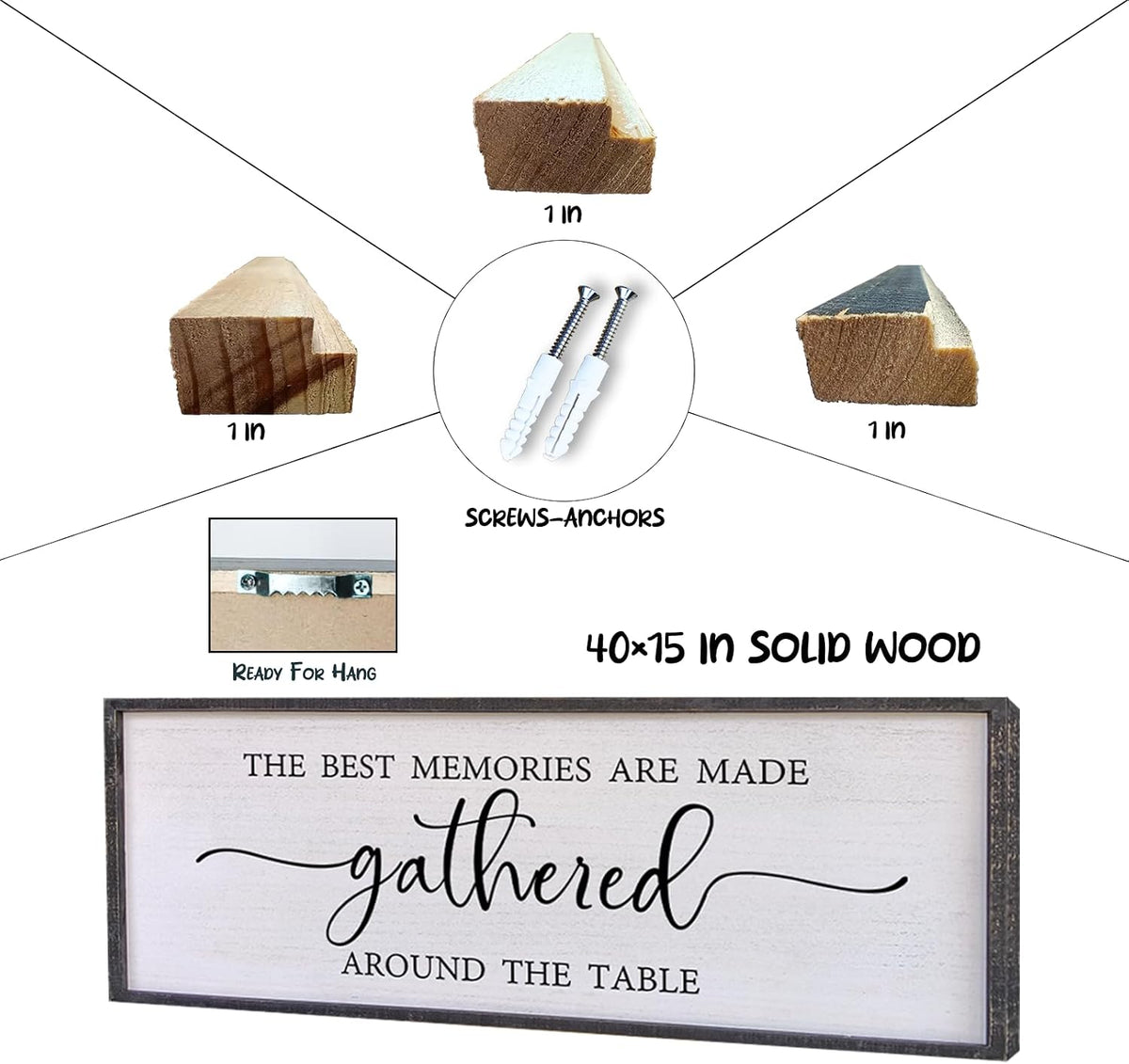 The Best Memories Are Made Gathered around the Table Wall Decor 40"X15" Large Rustic Farmhouse Wood Framed (Black)