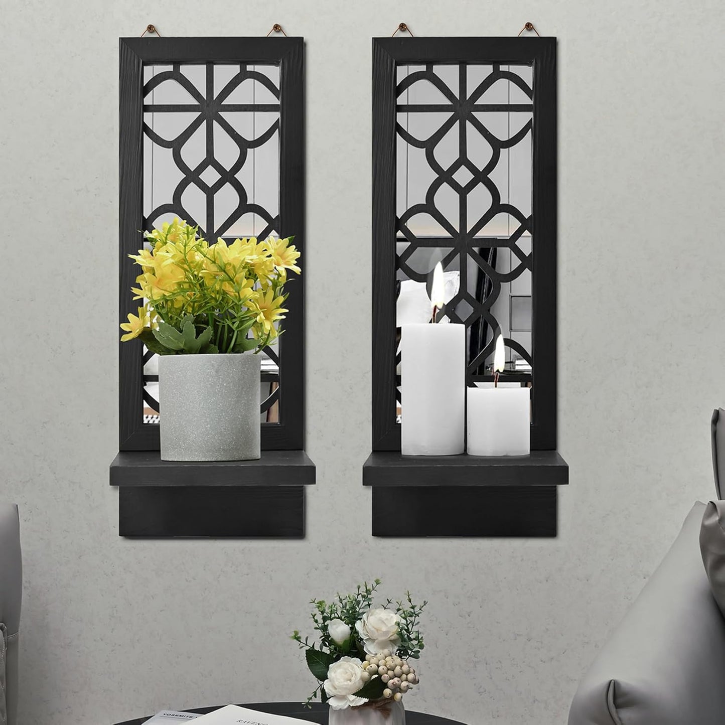 Candle Sconce Wall Decor Set of 2, Large Wall Candle Holder Rustic Farmhouse Decor, Black