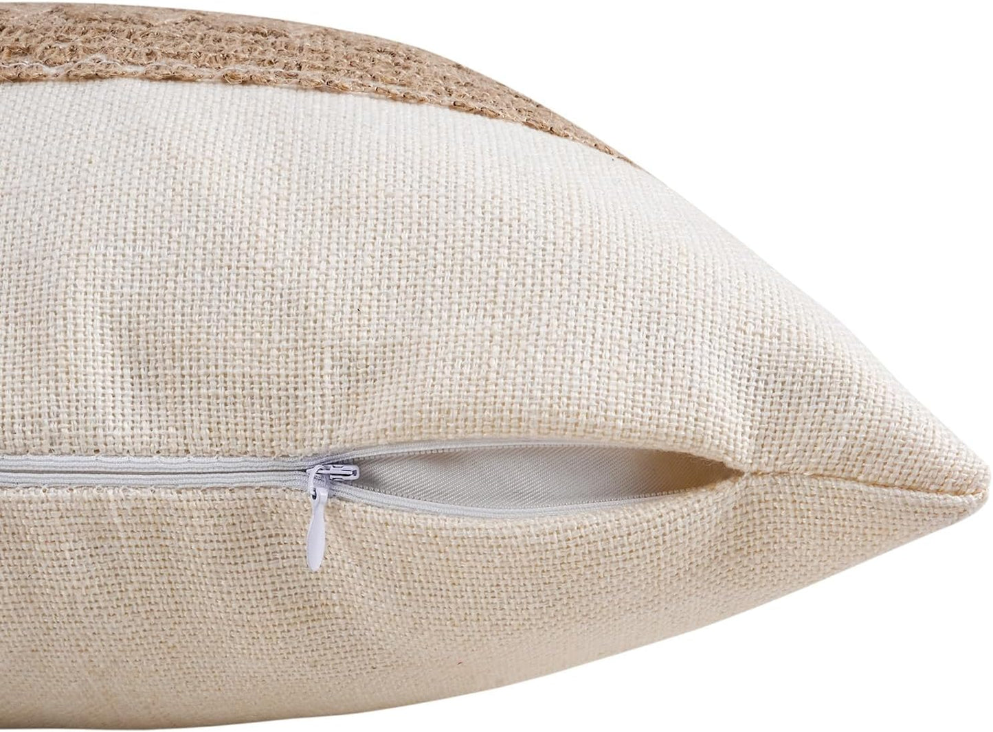 Pack of 2 Boho Throw Pillow Covers 18X18 Inch Farmhouse Decorative, Beige Modern