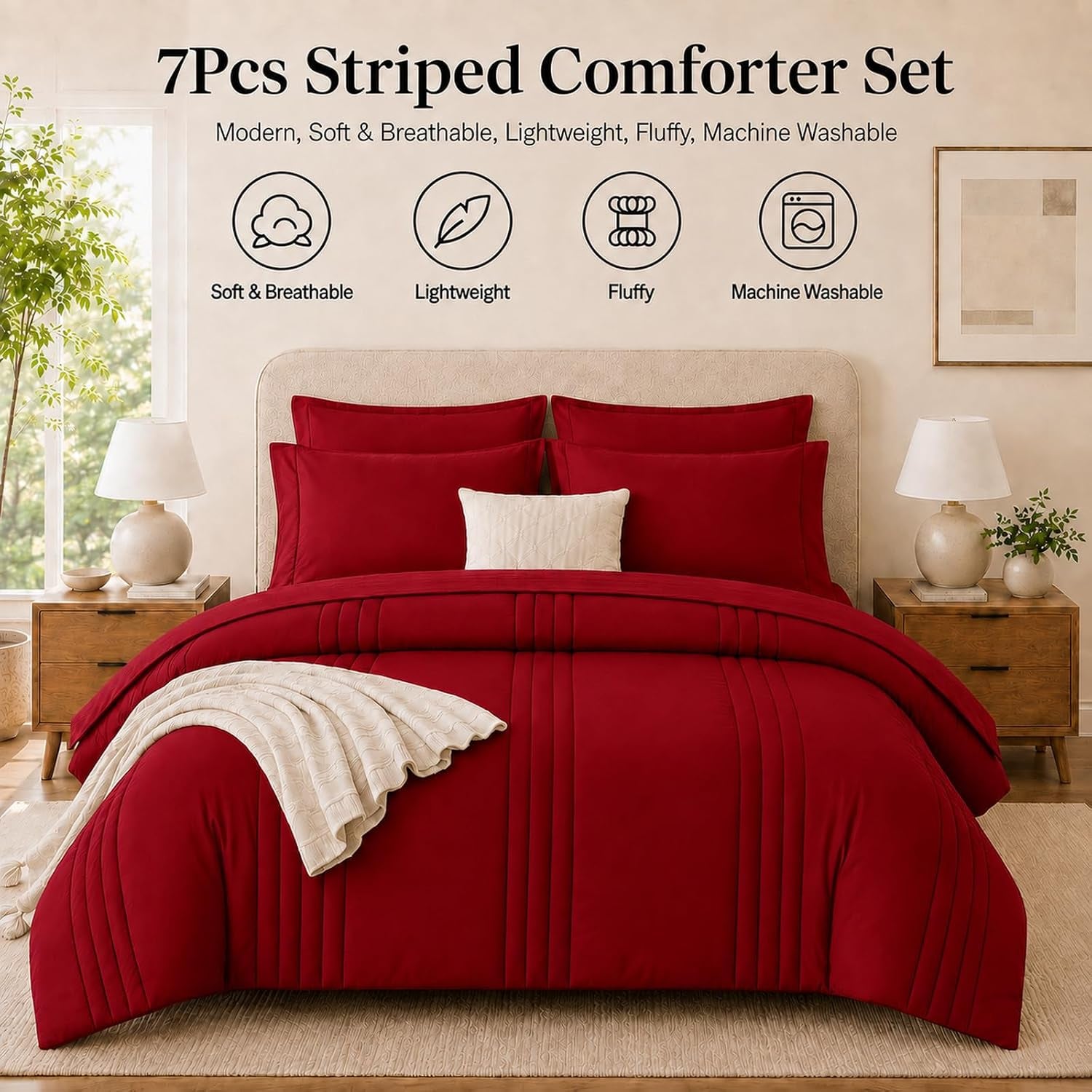 Queen Comforter Set with Sheets, 7 Pieces Bed in a Bag Queen Red