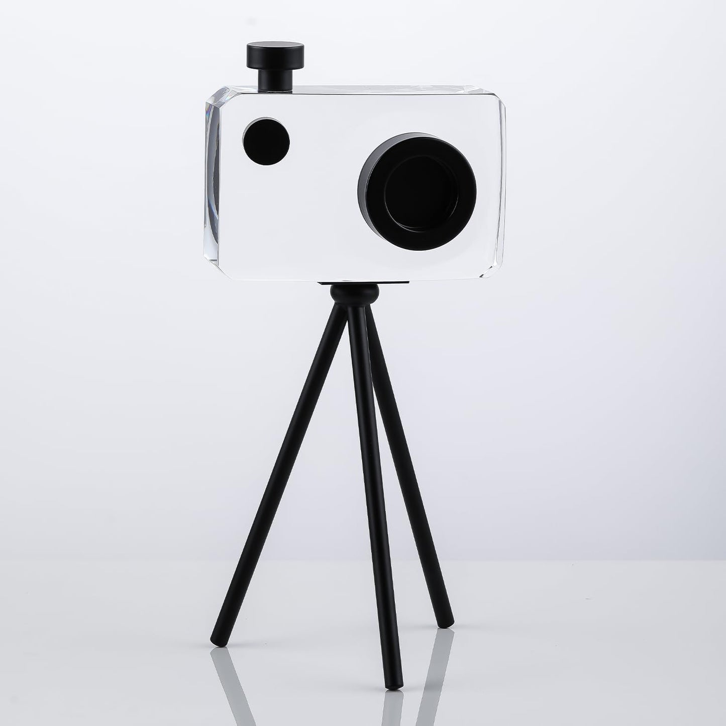 Crystal Camera Model Statues- Small Black with Bracket 3.94X5.12Inch 2.2Lb, Home Desktop Decoration