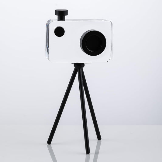 Crystal Camera Model Statues- Small Black with Bracket 3.94X5.12Inch 2.2Lb, Home Desktop Decoration