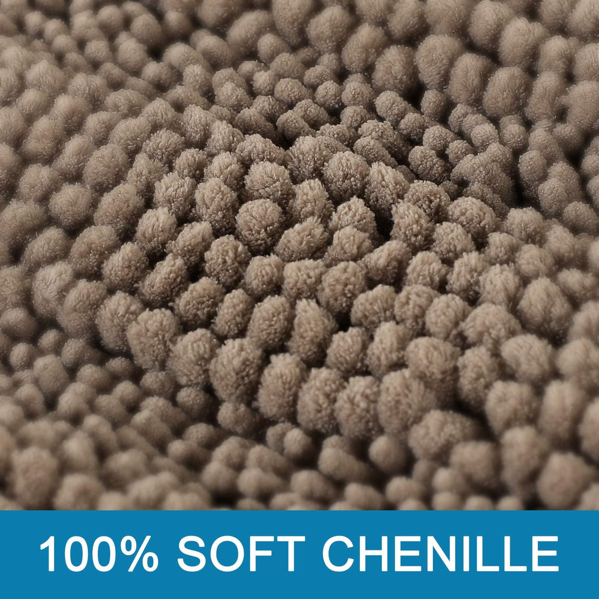 Chenille Bathroom Rugs Sets, 2 Piece Extra Soft and Absorbent Striped Floor Rugs, Taupe Brown