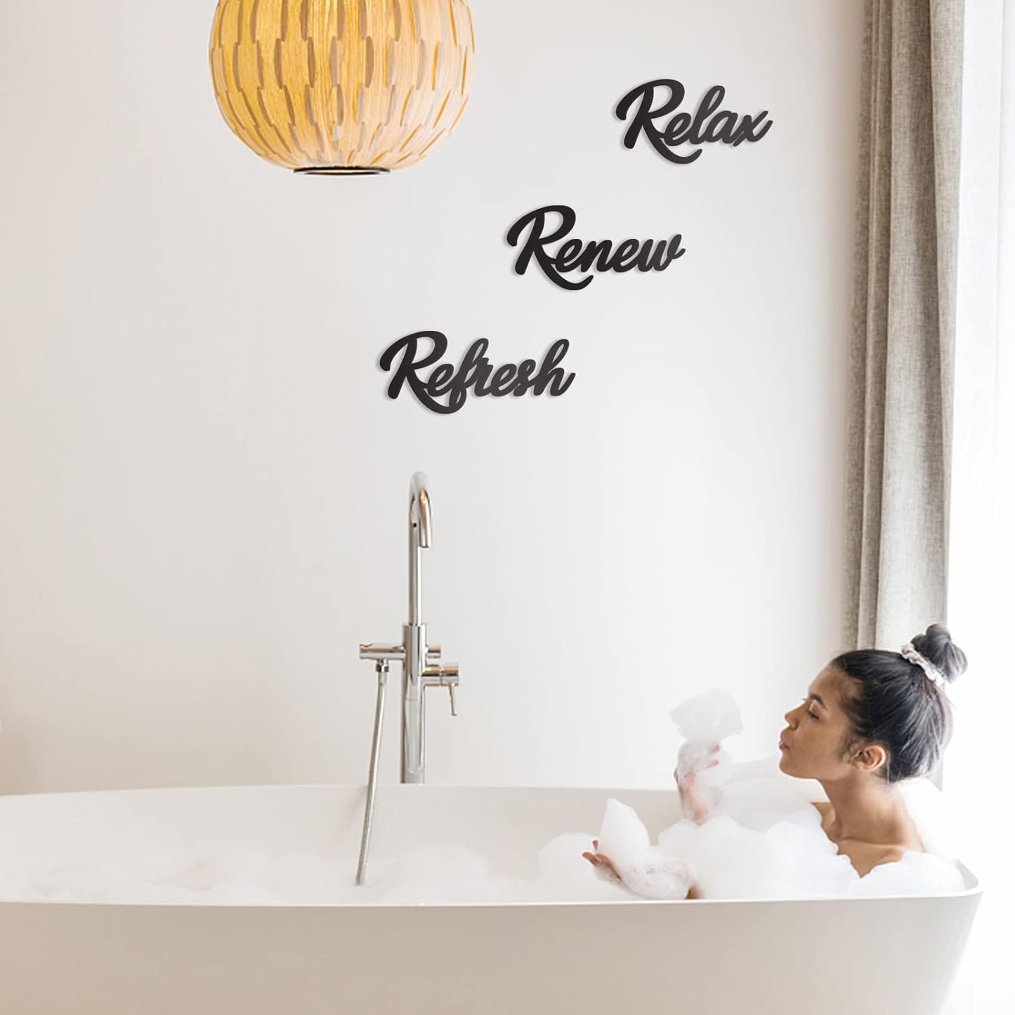 3 Pieces Bathroom Decor Wooden Bathroom Sign Relax Renew Refresh Sign (Black)