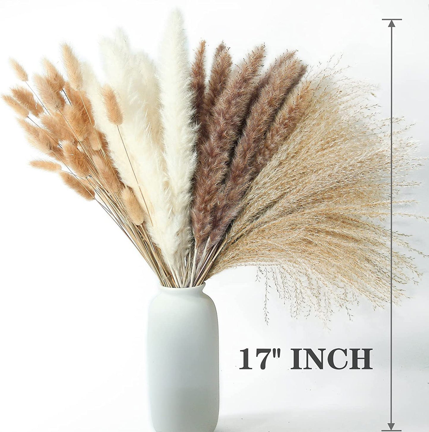 Dried Pampas Grass Decor, 100 PCS Pampas Grass Contains Bunny Tails Dried Flowers, Reed Grass Bouquet for Wedding Boho Flowers Home Table Decor, Rustic Farmhouse Party (White and Brown)
