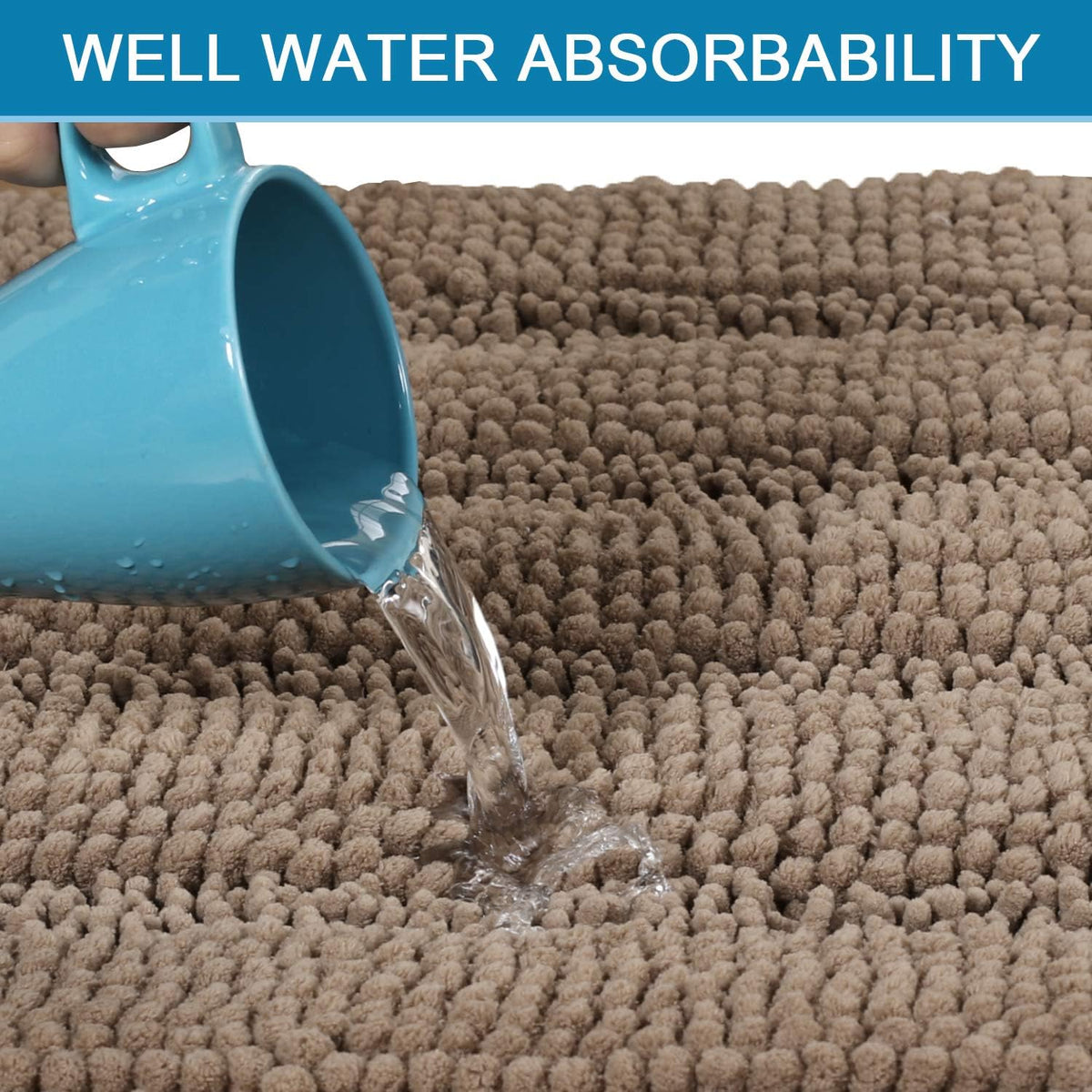 Chenille Bathroom Rugs Sets, 2 Piece Extra Soft and Absorbent Striped Floor Rugs, Taupe Brown