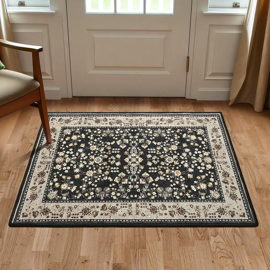 Washable Area Rug for Entryway, Black Camel Non-Slip 2X3 Small Rugs for Hallways, Vintage Throw Front Door Mat for Entry, Oriental Modern Print Carpets with Rubber Backing