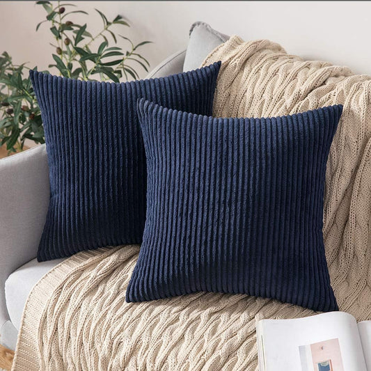 Pack of 2 Corduroy Soft Soild Decorative Square Throw Pillow Covers Cushion Cases Pillow Cases for Couch Sofa Bedroom Car 18 X 18 Inch 45 X 45 Cm Dark Blue