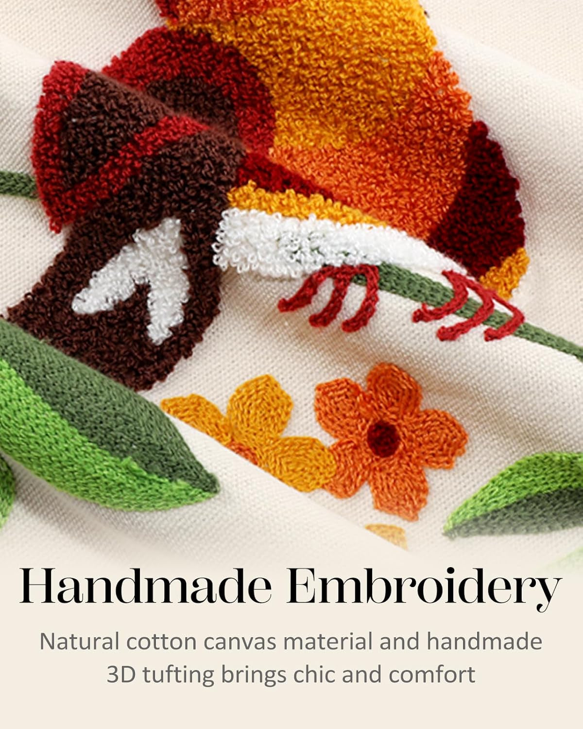 Embroidered Throw Pillow Covers - 18X18 Decorative Pillow Covers with Zipper Aesthetic Cute Design, Tree Bird