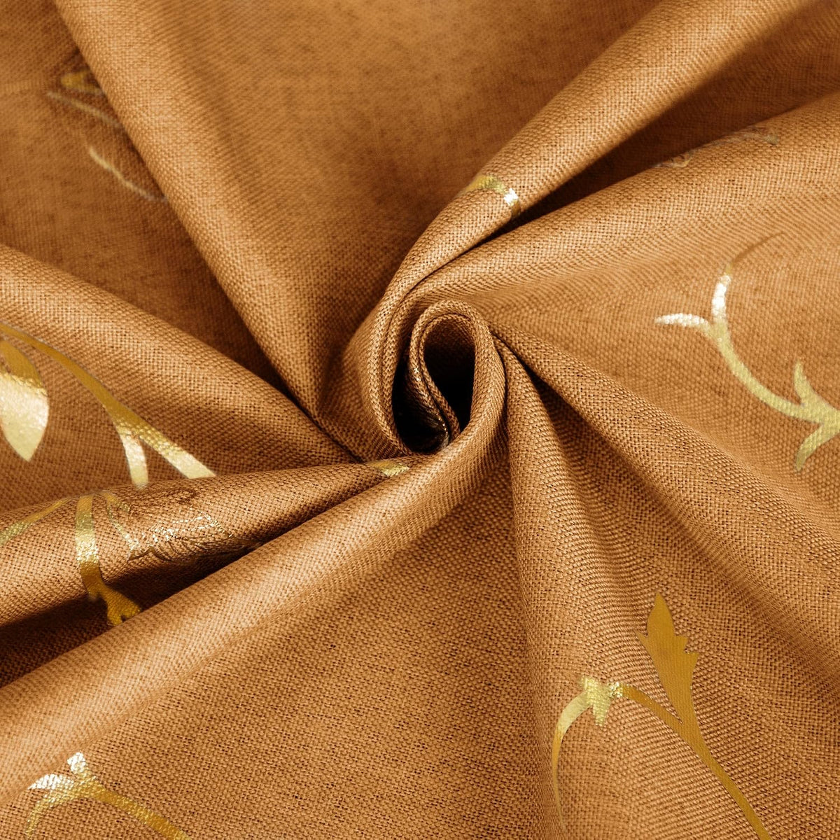 Semi Sheer Curtain 2 Panels Gold Vine Foil Print Floral Textured Linen Blended Voile Window Curtains Light Filtering Sheers Window Treatment Rod Pocket, 52 X 72 Inch, Burnt Orange