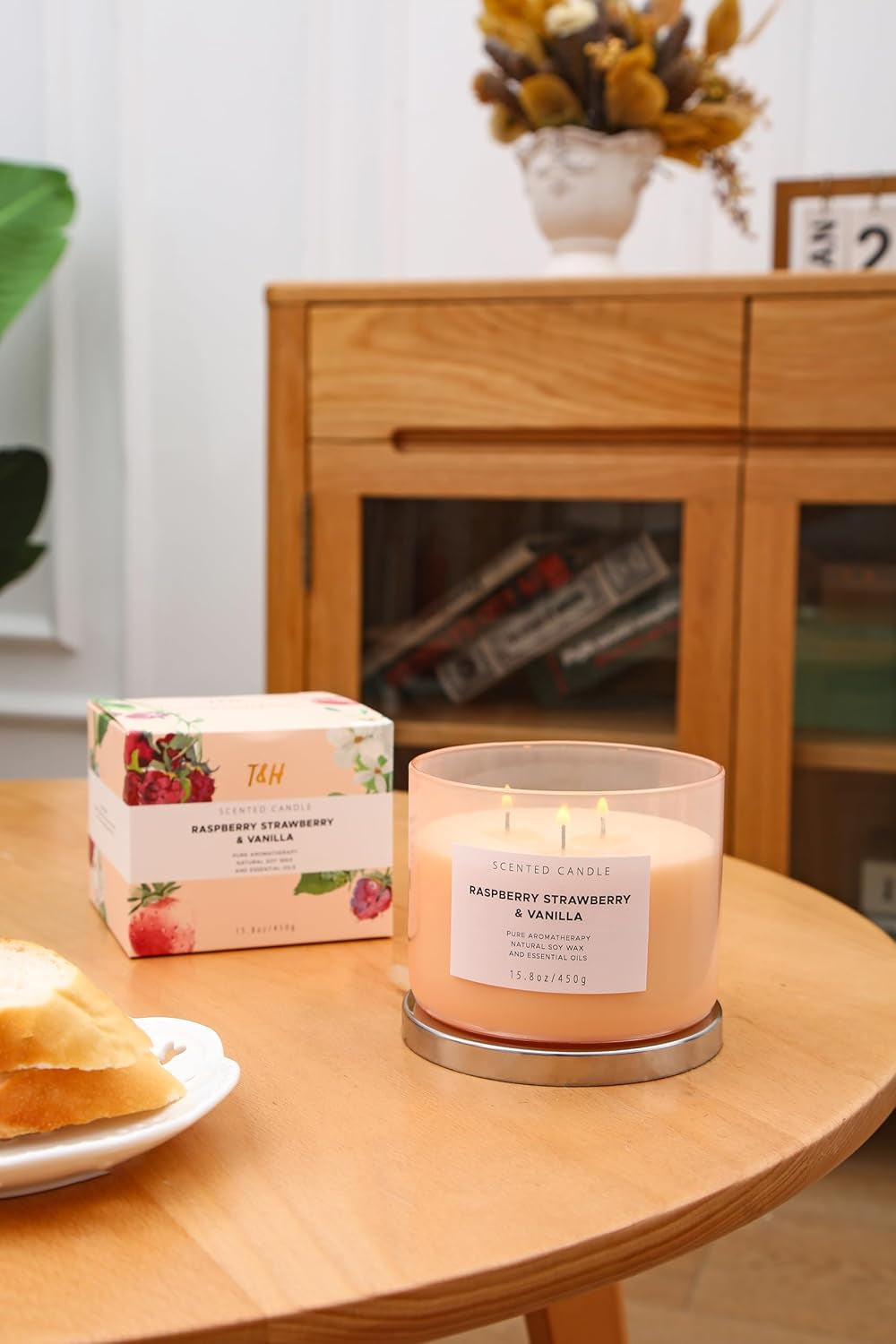 Raspberry Strawberry Vanilla Candle | Large 3 Wick Highly Scented Candle15.8 Oz