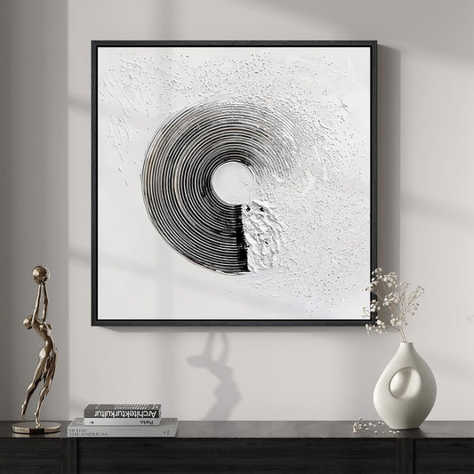 Framed Black and White Abstract Wall Art, Square Modern Canvas Prints Artwork for Walls, Minimalist Black White Abstract Circle Pictures, 24X24 In