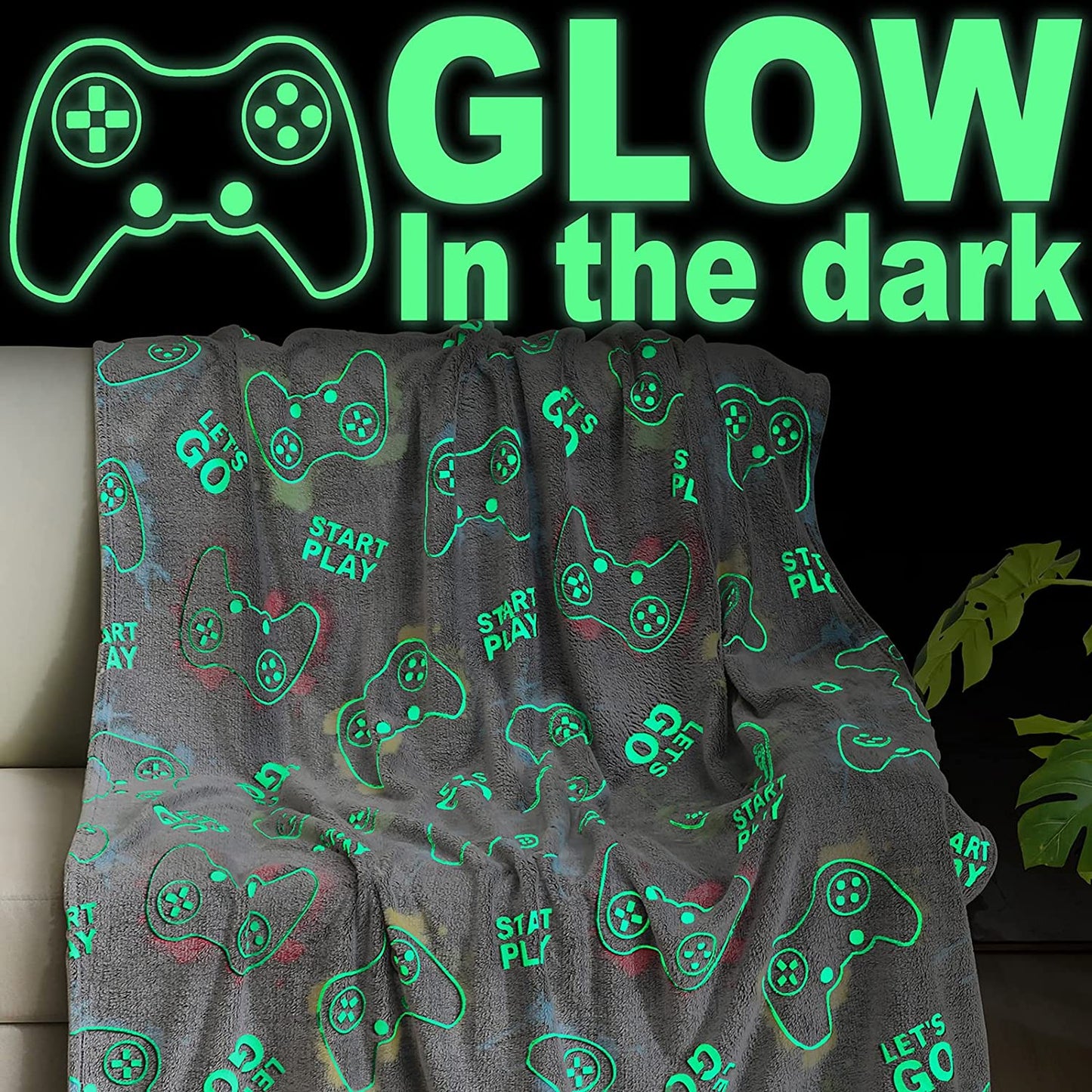 Glow in the Dark Gaming Blanket, Grey 50"X60"
