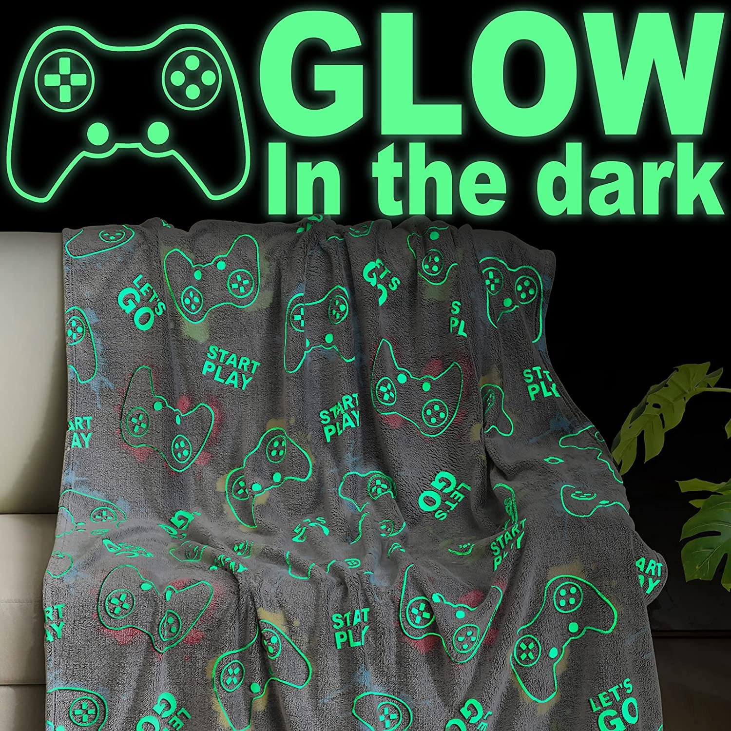 Glow in the Dark Gaming Blanket, Grey 50"X60"