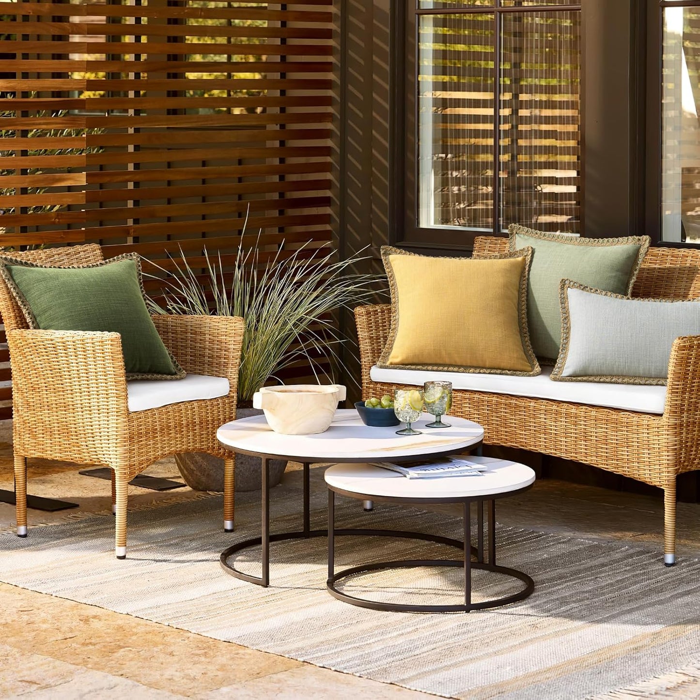 Pack of 2 Farmhouse Decorative Throw Pillow Cover Solid Burlap Linen Trimmed Tailored Edges, Olive Green, 20 X 20 Inches