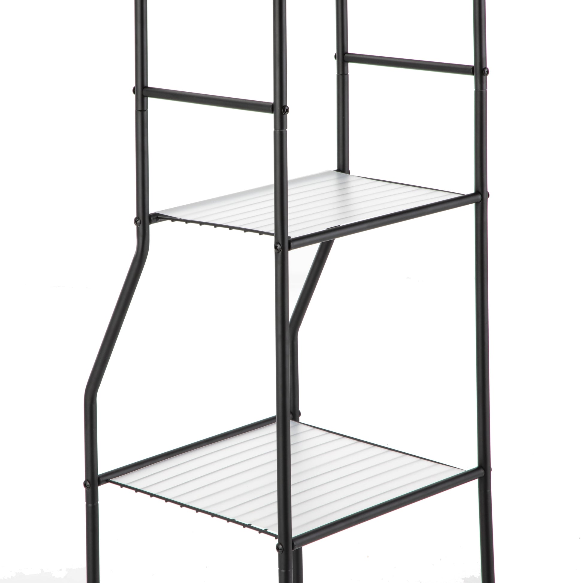 Matte Black Steel 5-Shelf Bathroom Storage Tower Unit