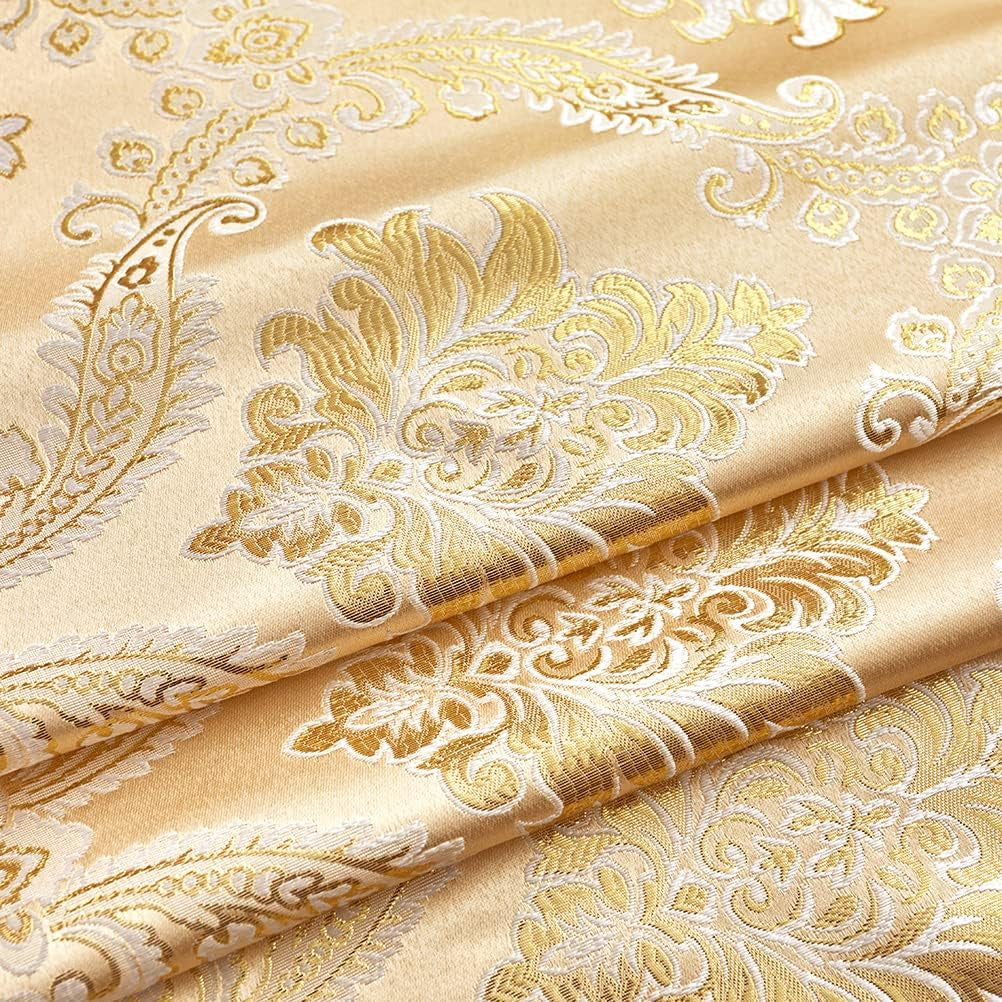 Luxury Gold Curtains, Grommet Top,2 Panels (Damask-Golden, 52" W X 84" L)