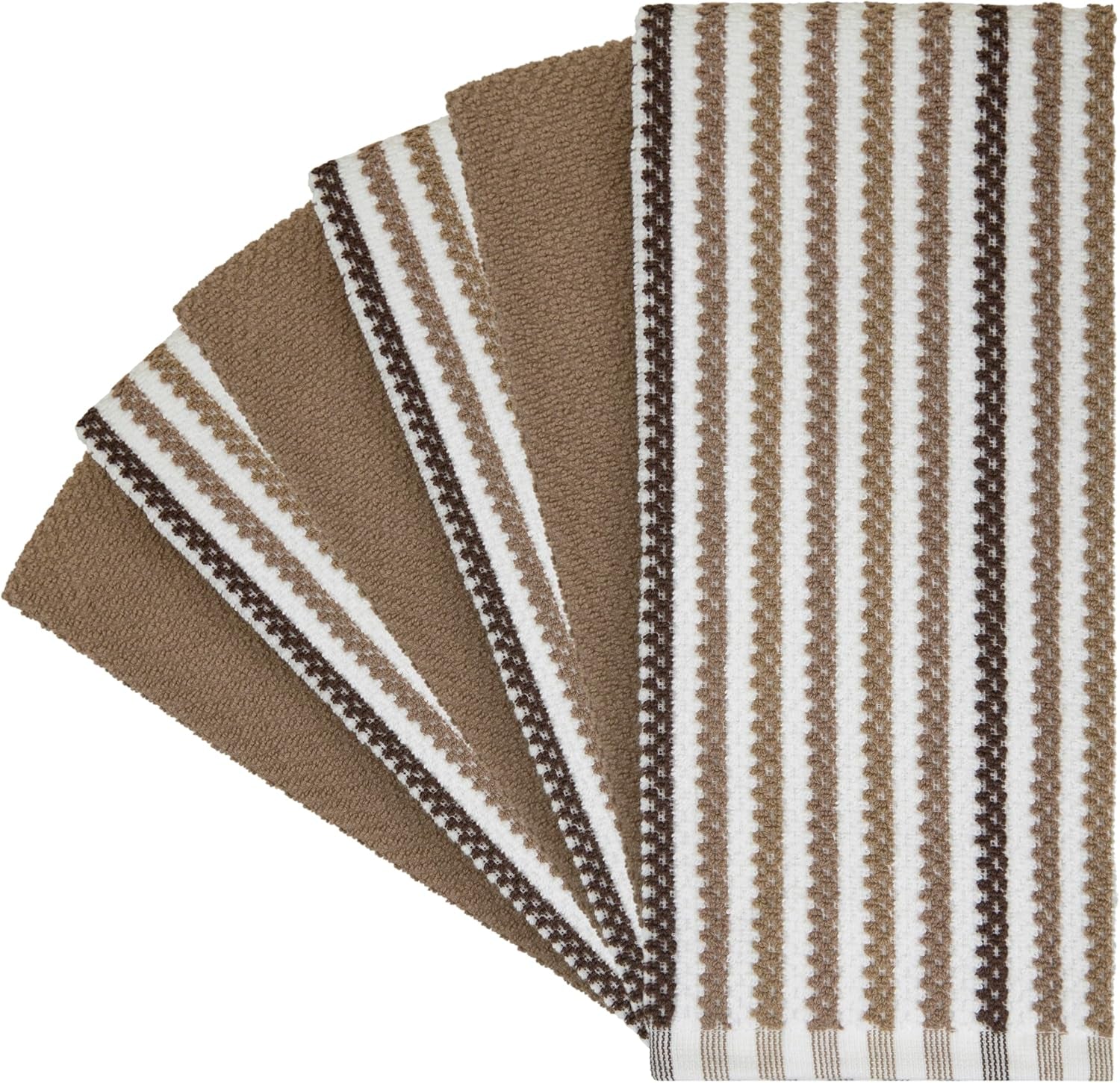 Premium Kitchen Towels (16”X 26”, 6 Pack) Large Cotton Kitchen Hand Towels, Popcorn Striped Design,Tan