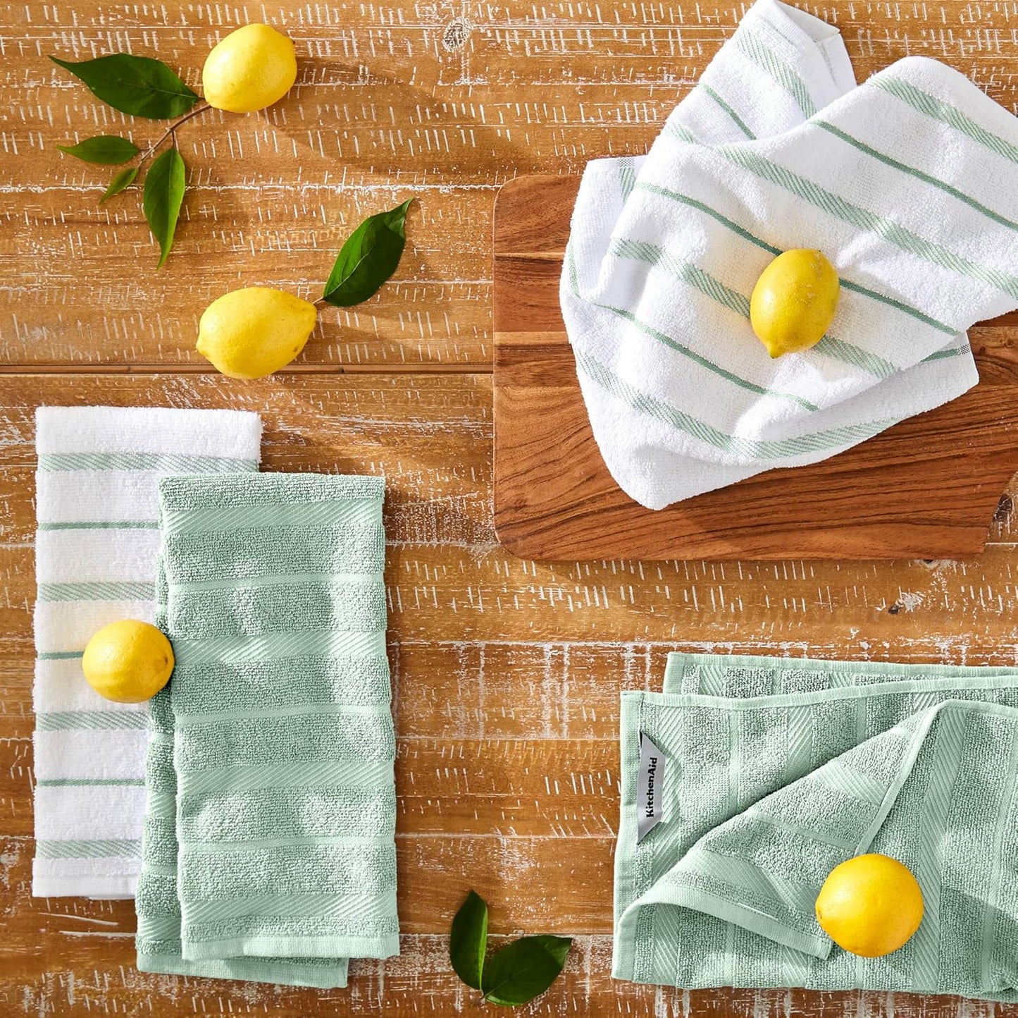 Albany Kitchen Towel 4-Pack Set, Pistachio/White, 16"X26"