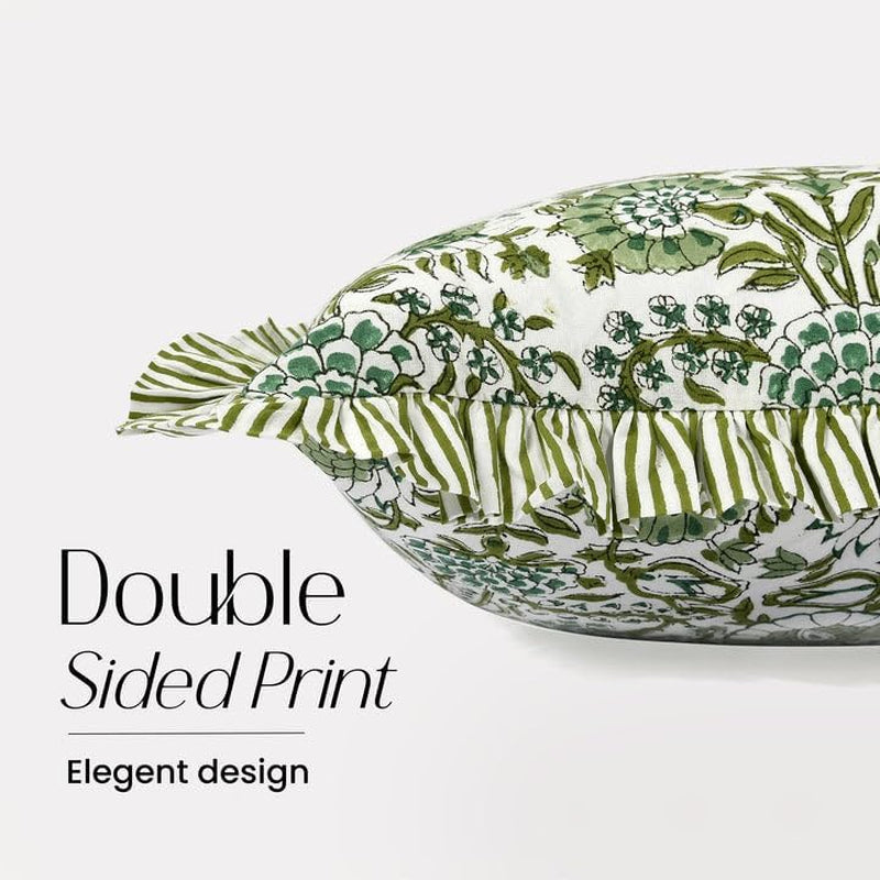 CPC Agate Green 100% Cotton Block Print Ruffle Sham Cover 12X20 Inch