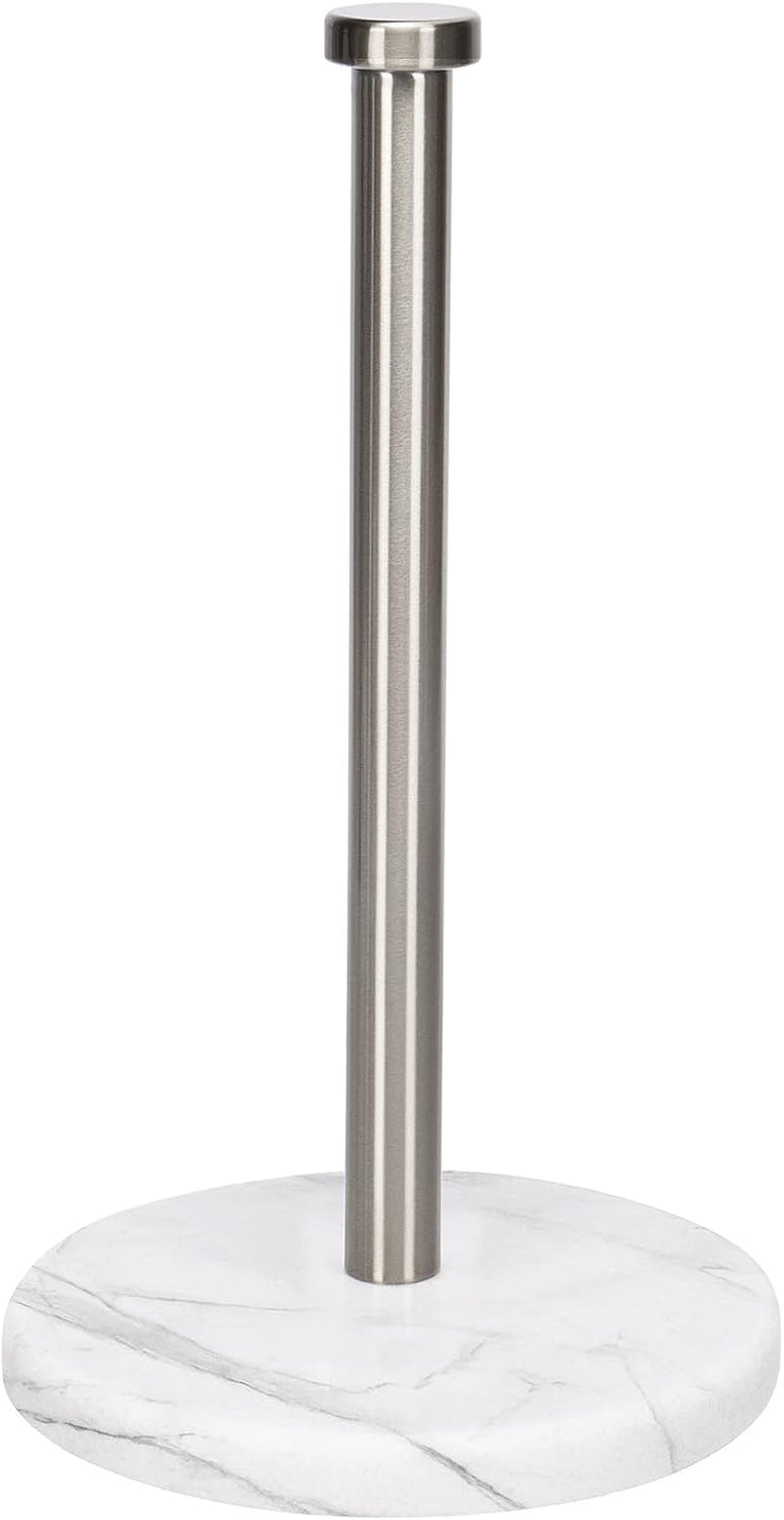 Standing Paper Towel Holder for Kitchen-Standard or Jumbo-Sized Roll Paper (With Marble Base, Brushed Nickel)
