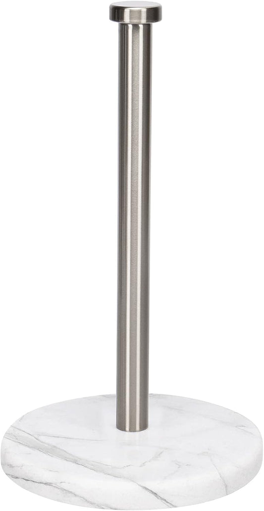 Standing Paper Towel Holder for Kitchen-Standard or Jumbo-Sized Roll Paper (With Marble Base, Brushed Nickel)