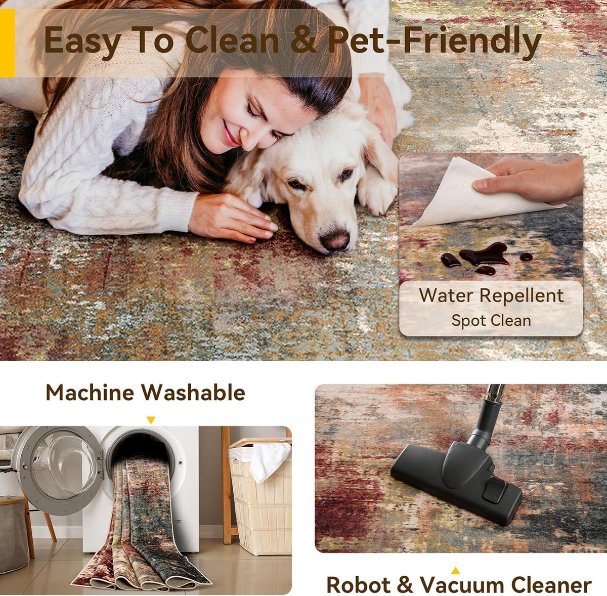 Washable Runner 2'X7' Abstract Area Rug for Hallway Rustic Brown