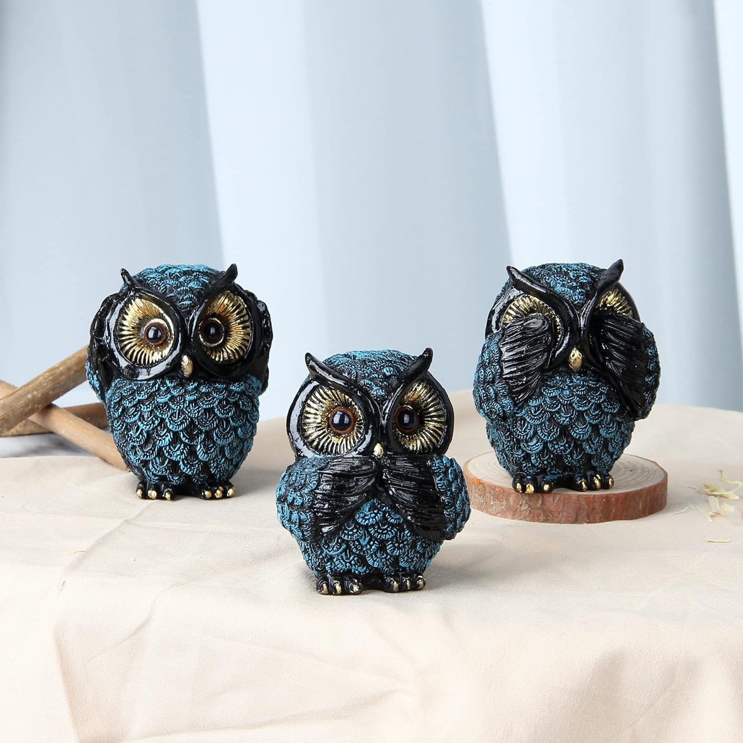 Owl Figurine and Sculptures for Shelf Decor Accents,3 Wise Owl Statue Bird Lover, See No Evil Hear No Evil Speak No Evil