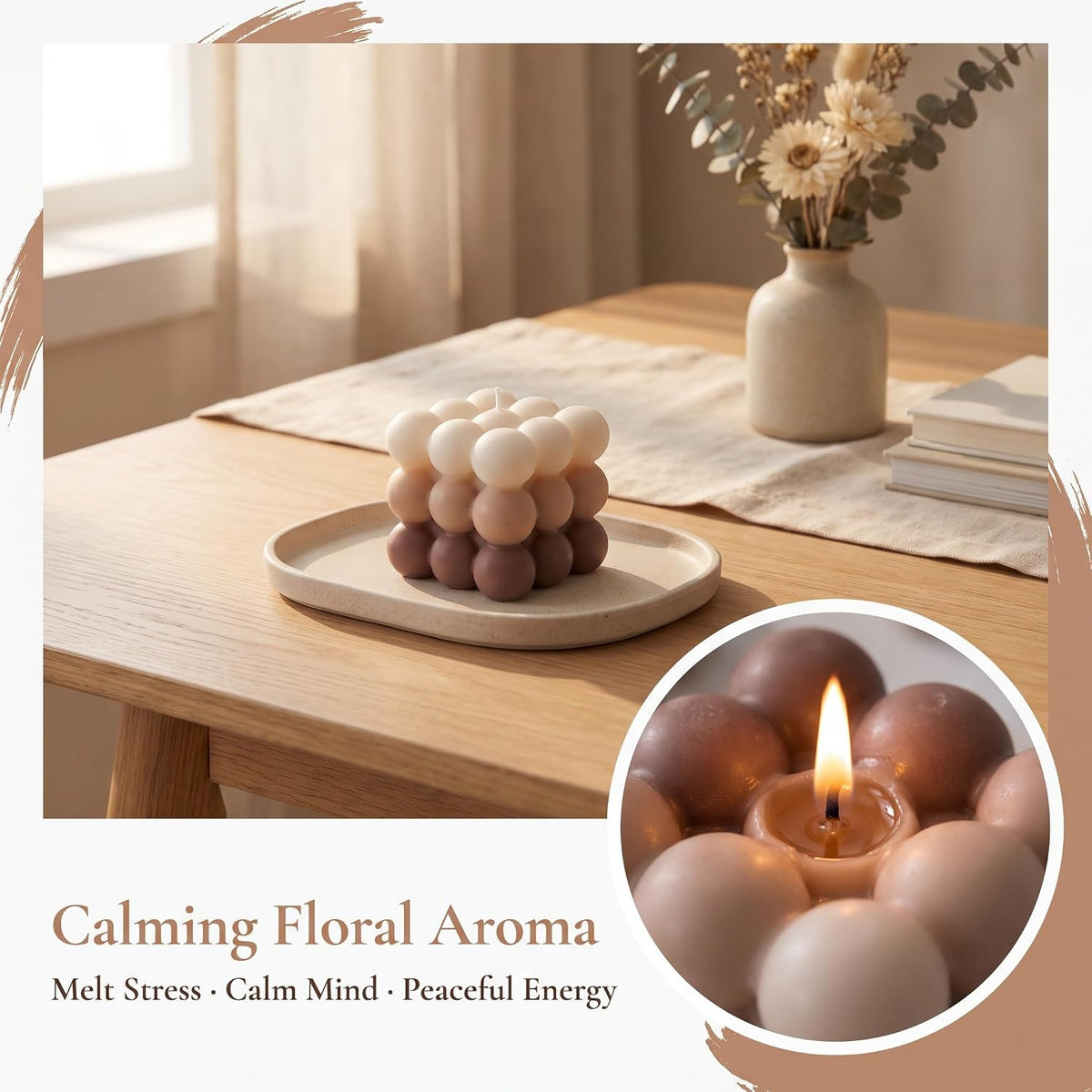 Gradient Square Scented Candle - Floral Soy Wax Block Design