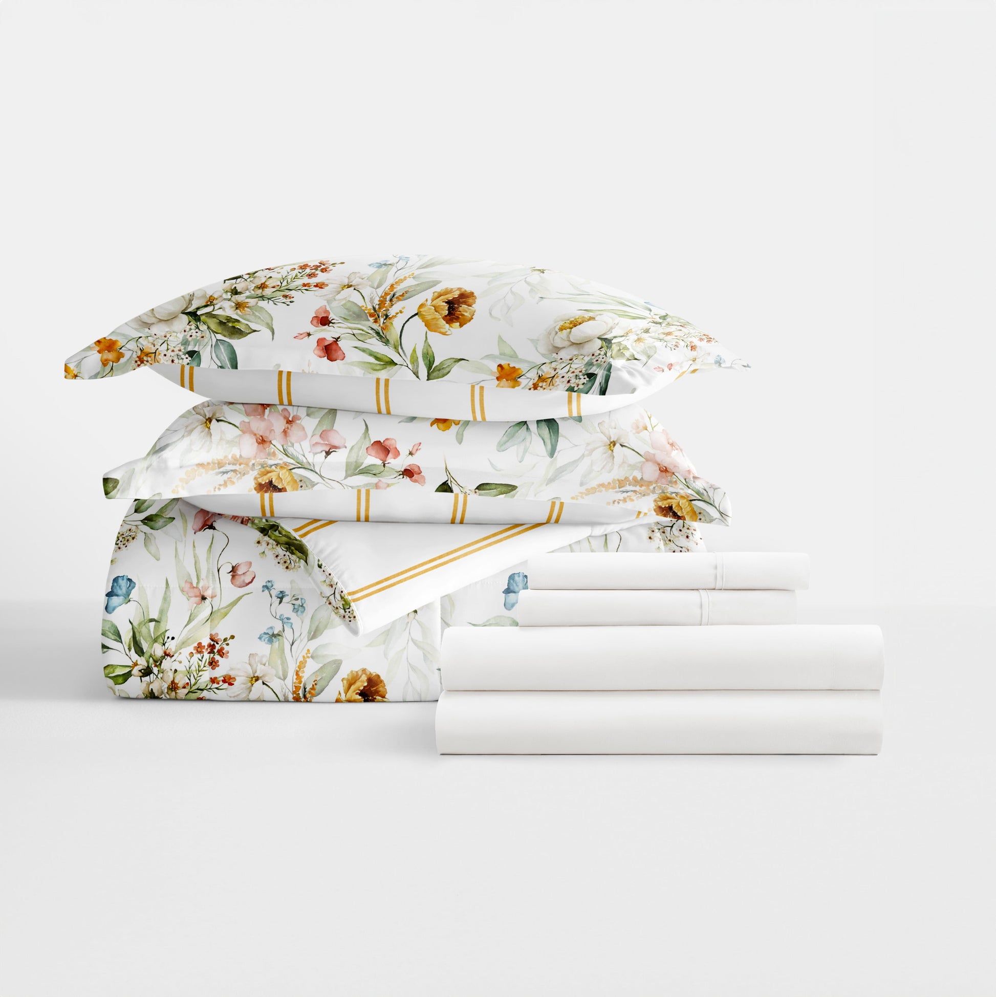 - Twinxl Bedding Bundle, Patterned Microfiber Comforter and Solid Sheet Set in Cabbage Chintz Floral Stripe Clay