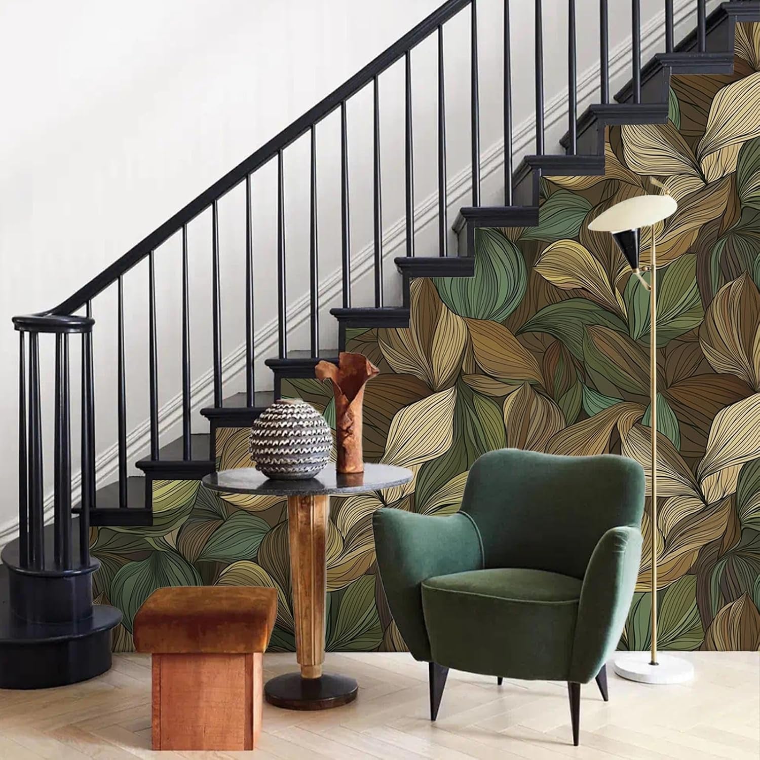 Botanical Leaf Wallpaper Peel and Stick Self Adhesive Boho Tropical Beige Green Vintage 17.71"X236.2"