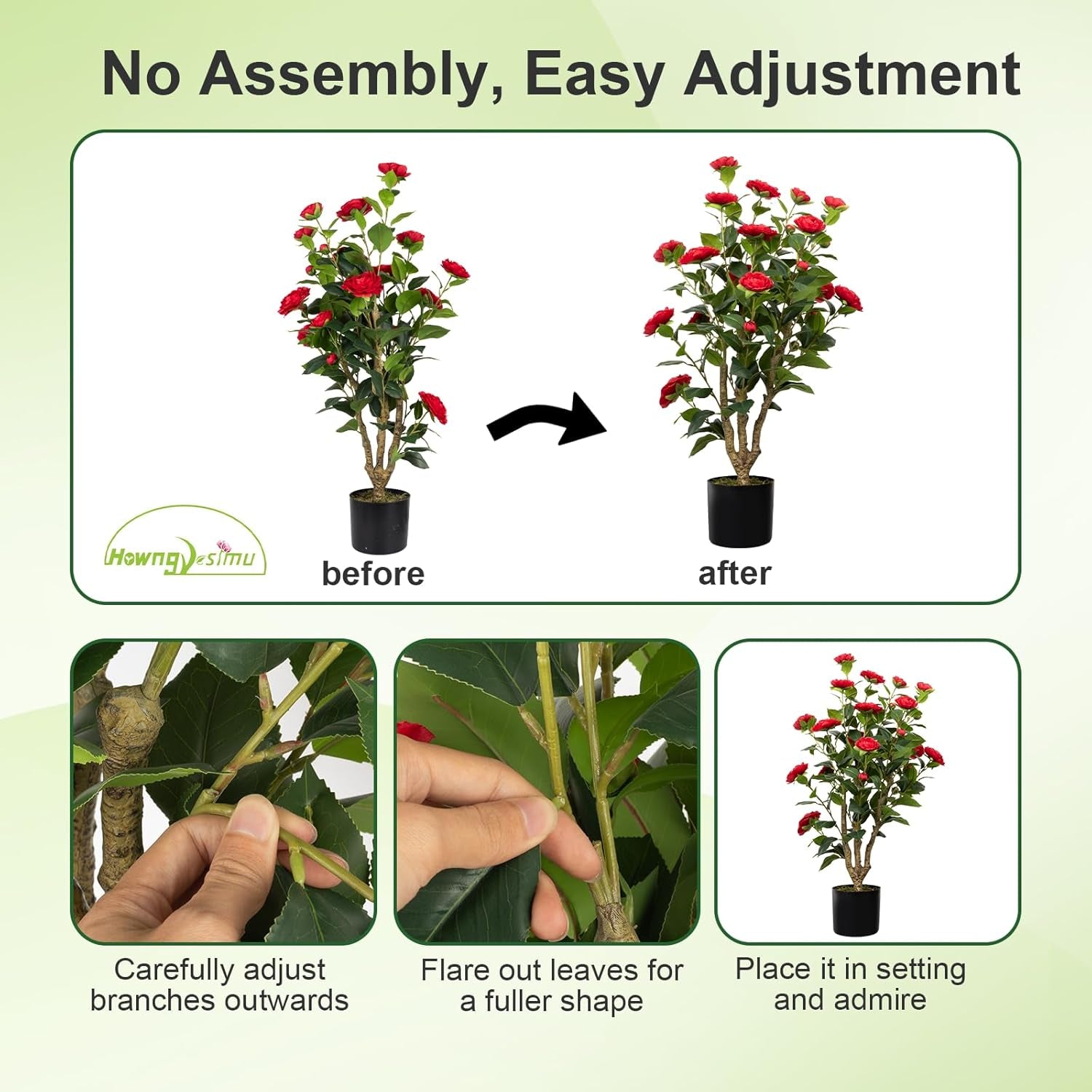 38” Artificial Camellia Tree Plant, in Pot with Red Flowers, 2 Packs